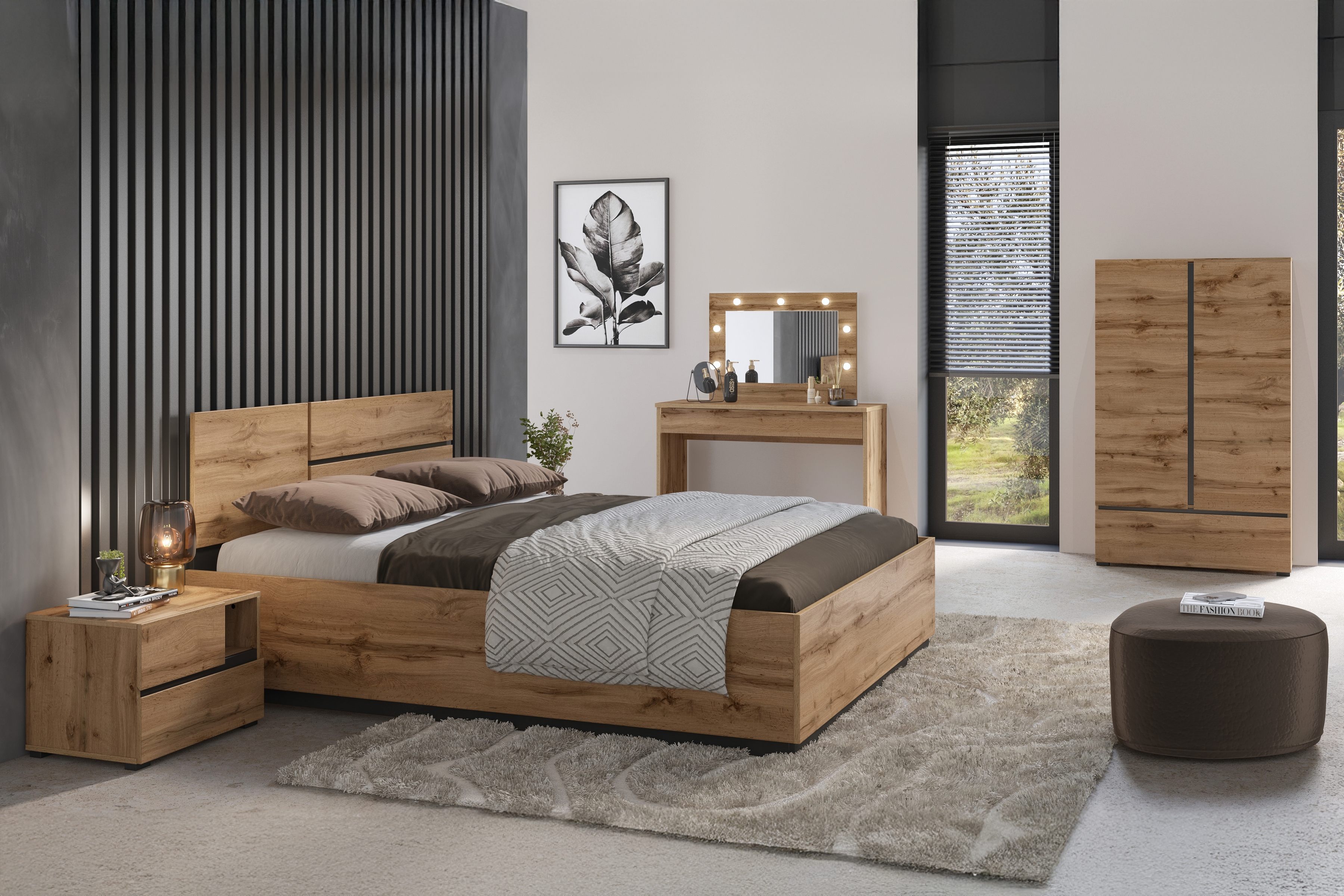 Noční stolek Cross 55 cm se zásuvkami – dub wotan / černá Noční stolek Gramon 55 cm se zásuvkami - dub wotan / černá