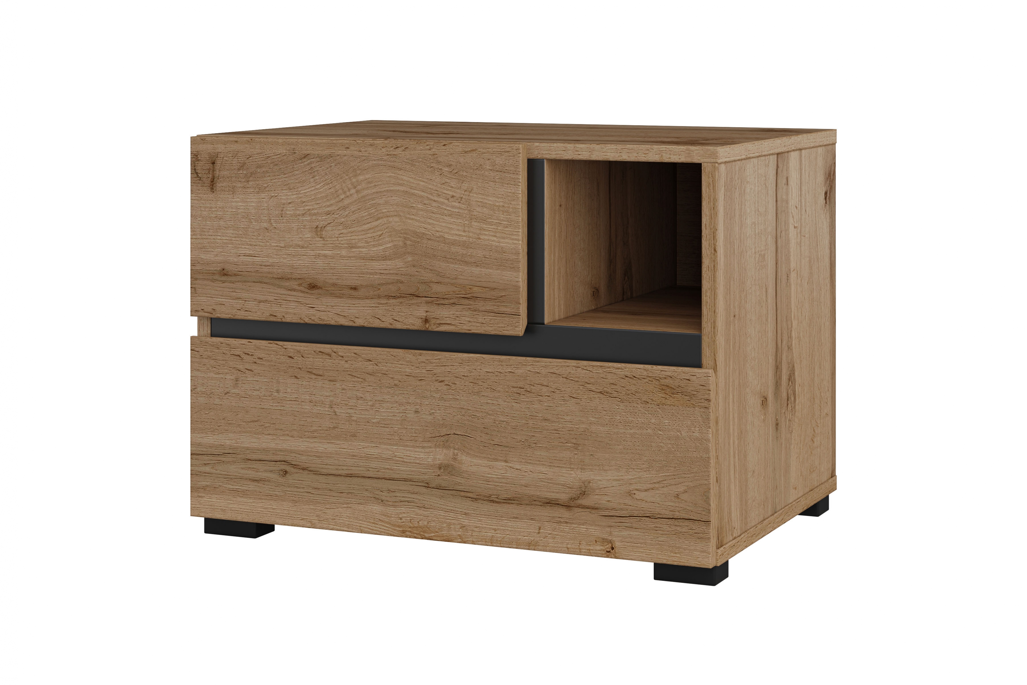 Noční stolek Cross 55 cm se zásuvkami – dub wotan / černá Noční stolek Gramon 55 cm se zásuvkami - dub wotan / černá