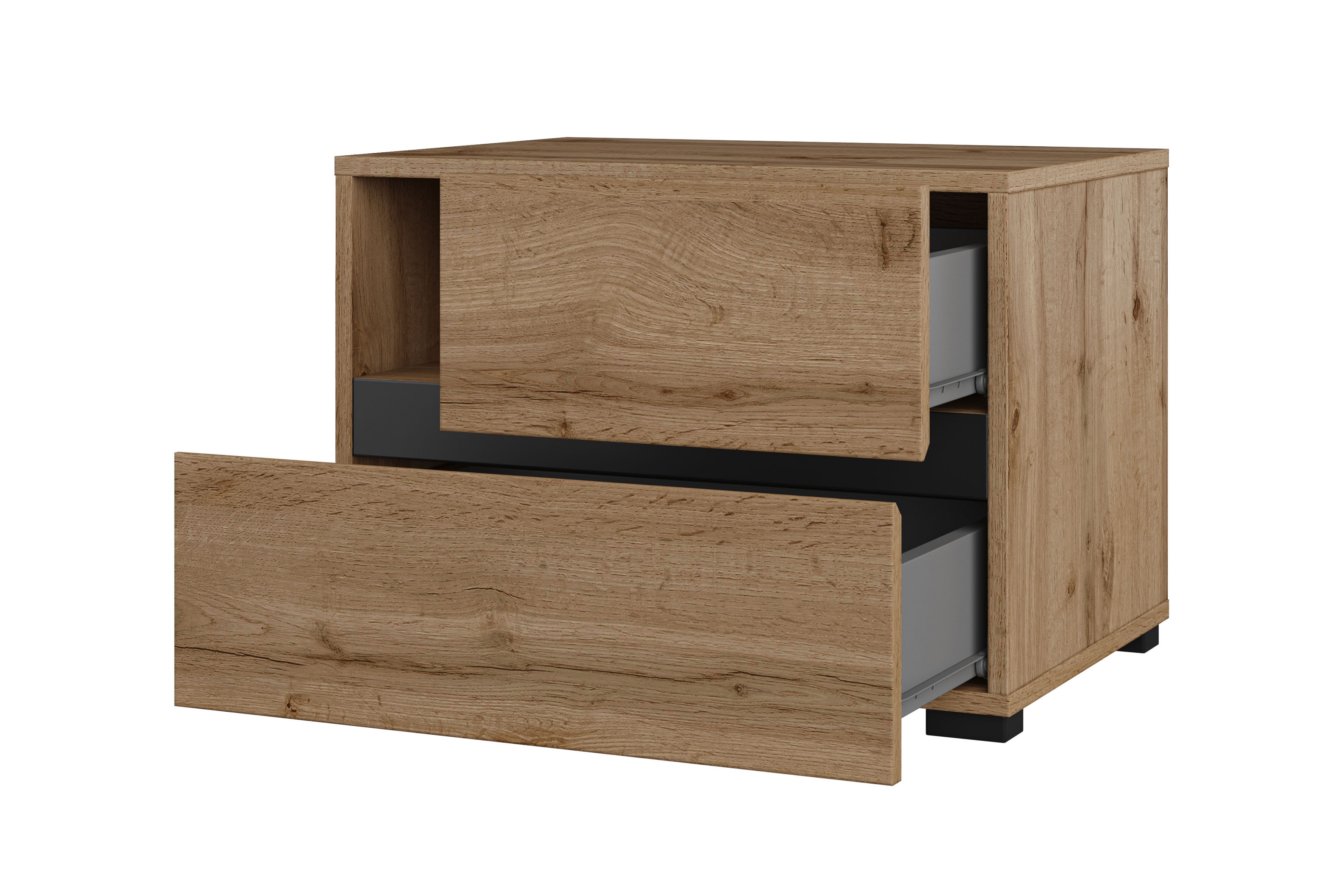 Noční stolek Cross 55 cm se zásuvkami – dub wotan / černá Noční stolek Gramon 55 cm se zásuvkami - dub wotan / černá