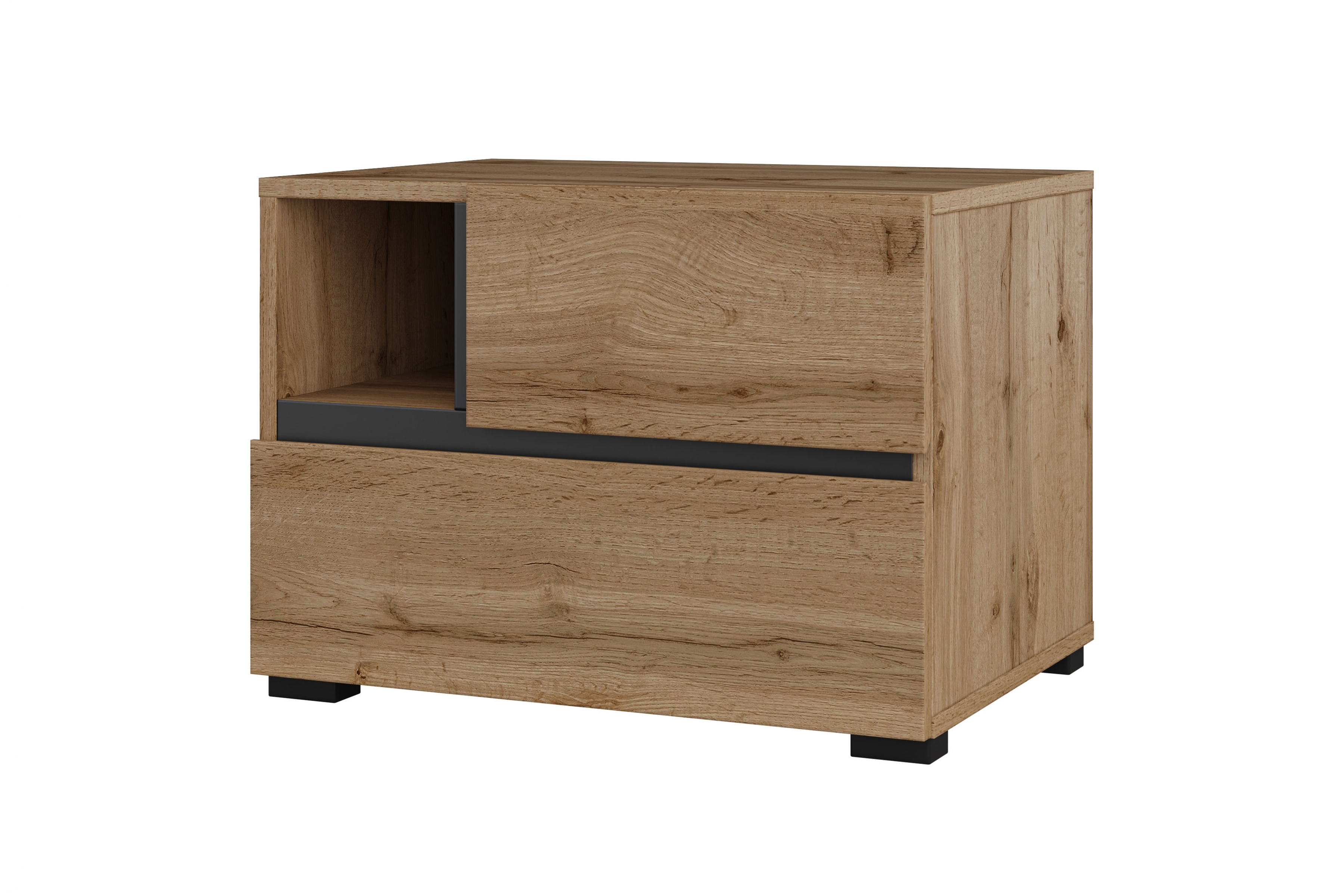 Noční stolek Cross 55 cm se zásuvkami – dub wotan / černá Noční stolek Gramon 55 cm se zásuvkami - dub wotan / černá