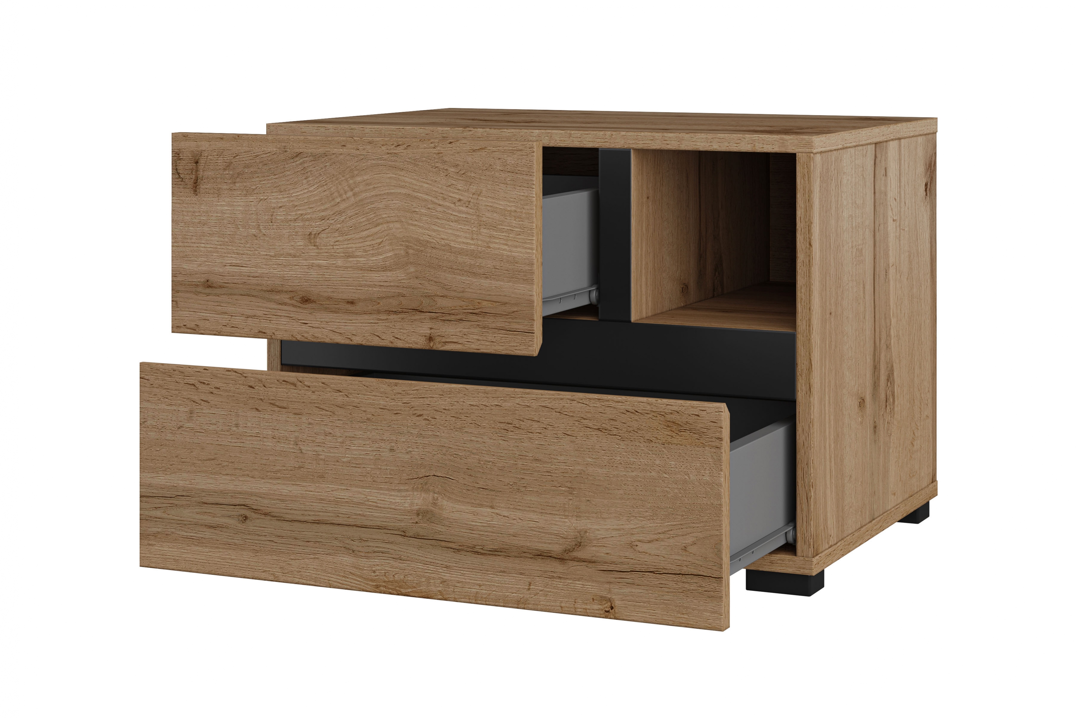 Noční stolek Cross 55 cm se zásuvkami – dub wotan / černá Noční stolek Gramon 55 cm se zásuvkami - dub wotan / černá