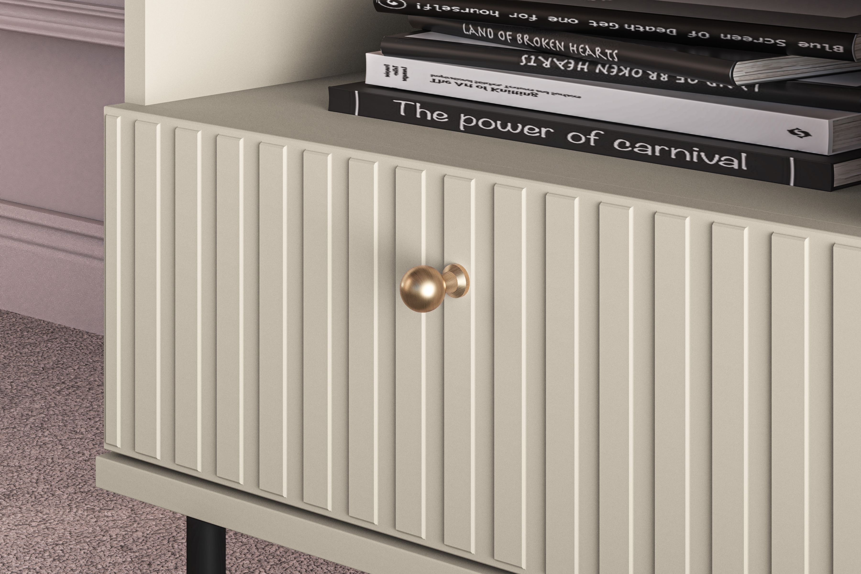 Noční stolek Jamuzi 50 cm - kašmírová / černé nožky Noční stolek Jamuzi 07 z szuflada - 50 cm - kašmír / černá nozki