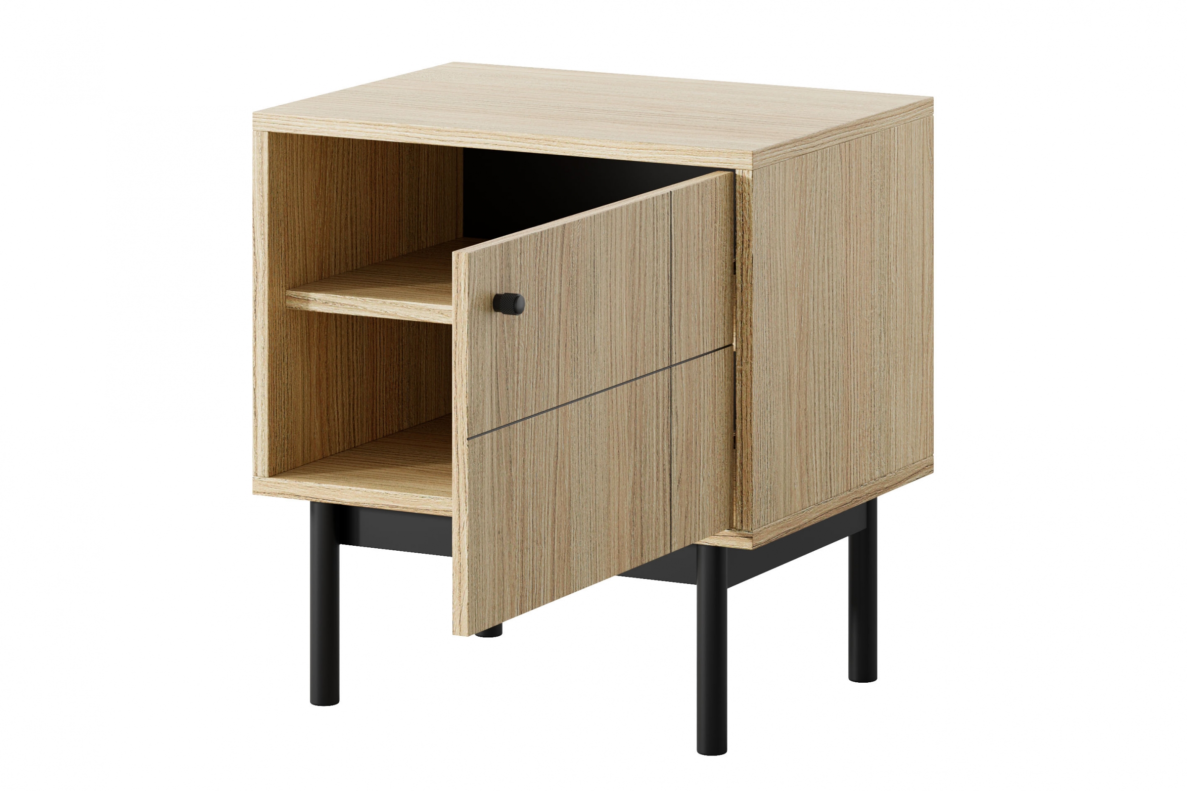 Nočný Stolík Jolinio 54 cm - Dub linea / čierny nožičky Nočný Stolík Jolinio 54 cm - Dub linea / čierny nožičky