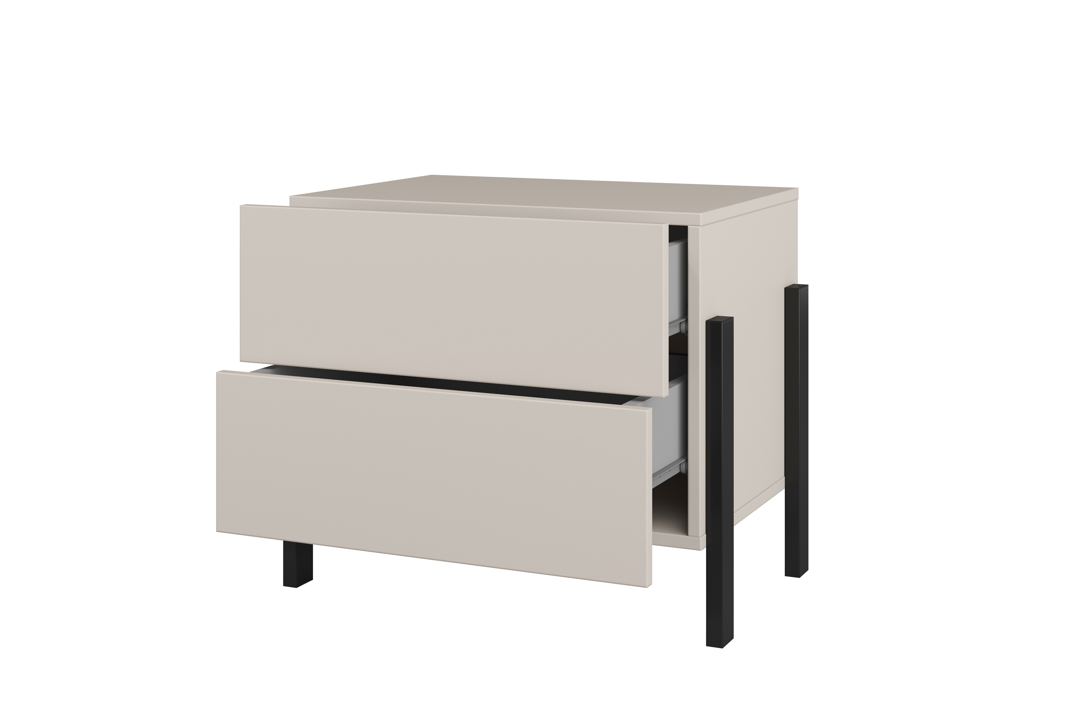 Nočný stolík Jukon 59 cm - kašmírová / čierna Nočný Stolík Jukon 59 cm so zásuvkami - kašmír / čierny nožičky