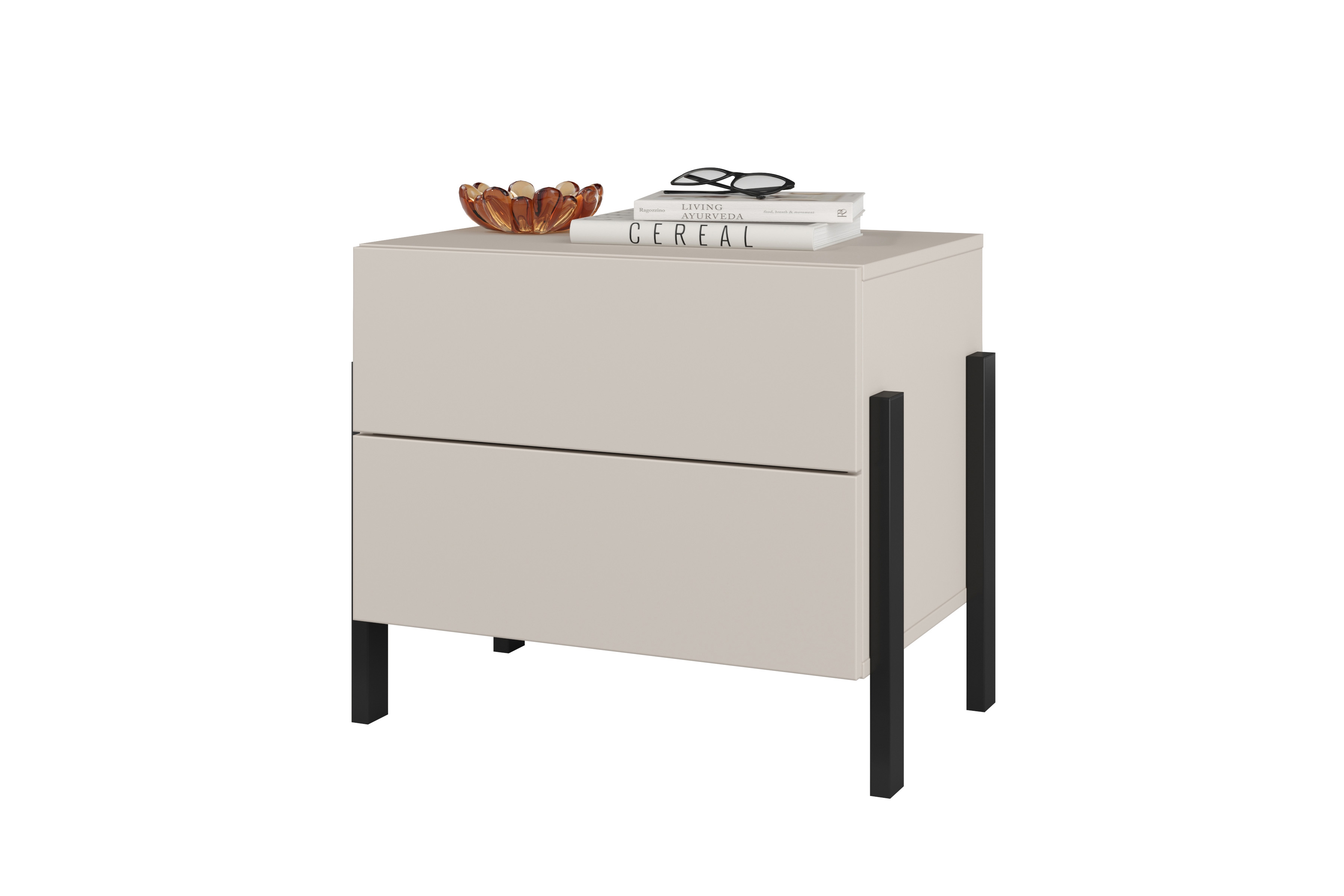 Nočný stolík Jukon 59 cm - kašmírová / čierna Nočný Stolík Jukon 59 cm so zásuvkami - kašmír / čierny nožičky