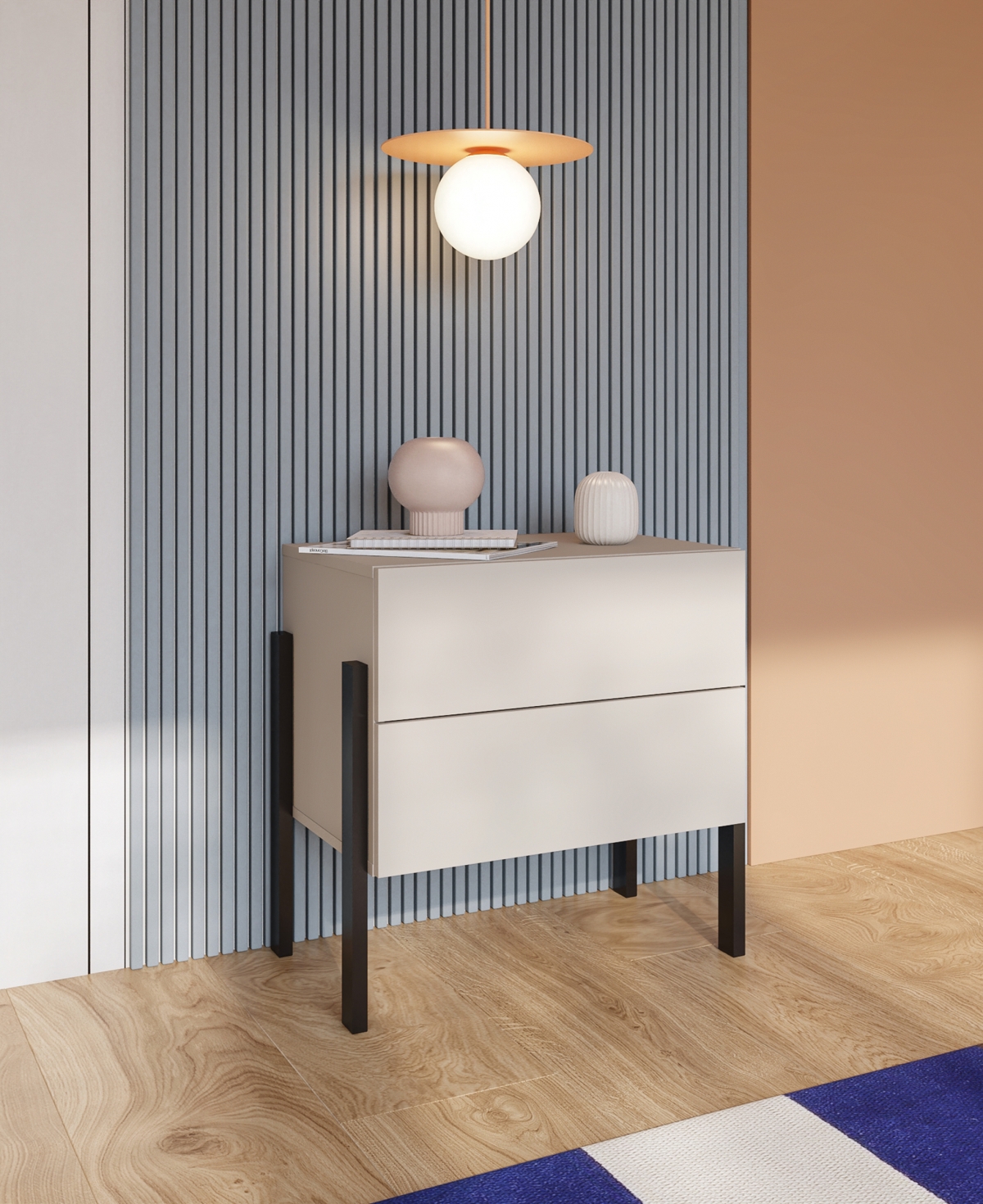 Nočný stolík Jukon 59 cm - kašmírová / čierna Nočný Stolík Jukon 59 cm so zásuvkami - kašmír / čierny nožičky