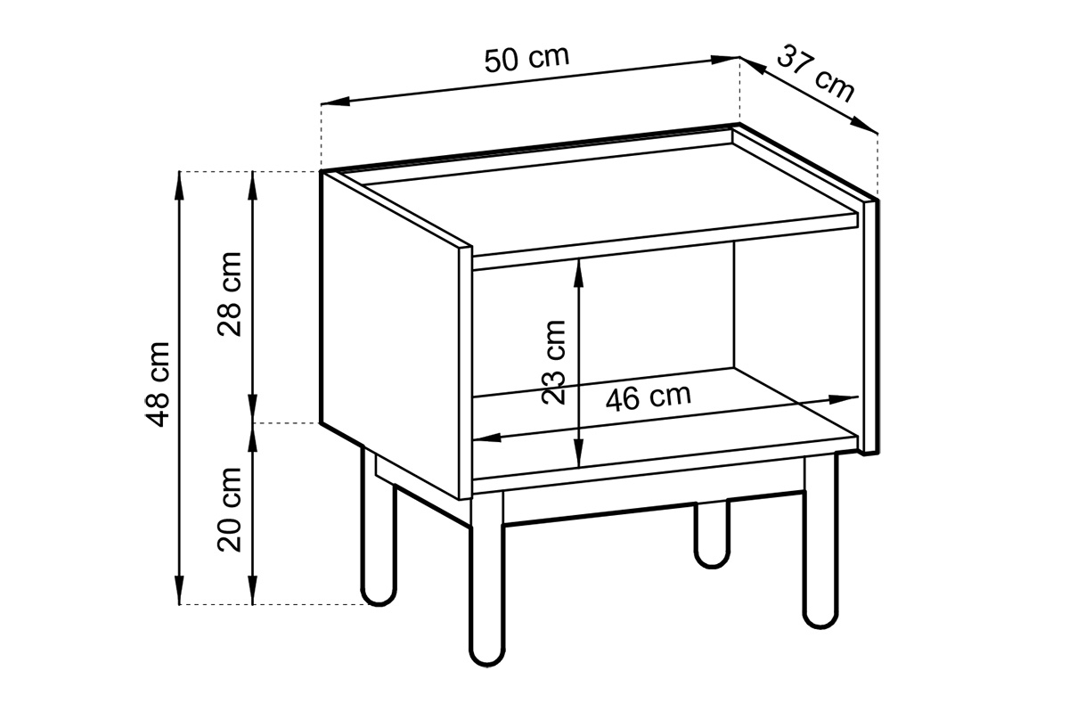 Noční stolek Landia - dub riviera / bílý mramor rozměry stolku