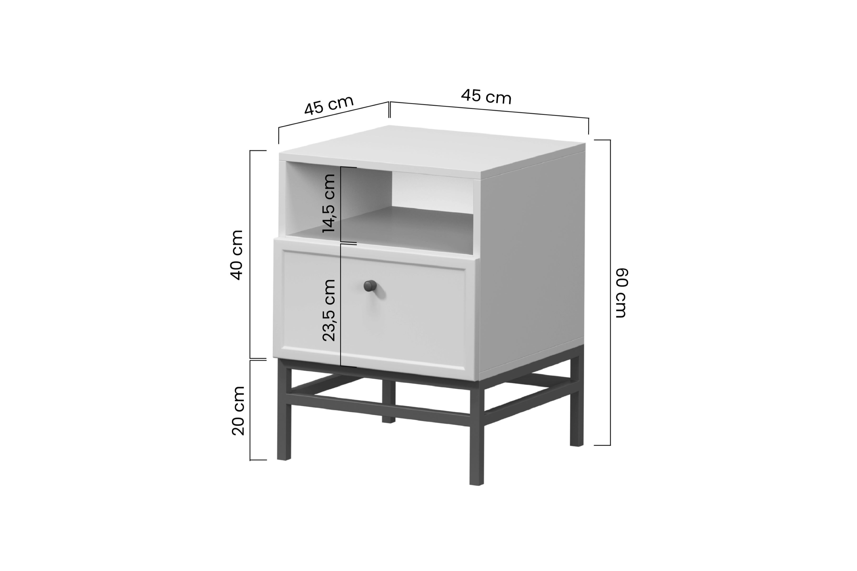 Noční stolek Lorini 45 cm na podstavci - kašmírová / černá úchytka Noční stolek Lorini z szuflada 45 cm - kašmír / černá uchwyt / Rošt