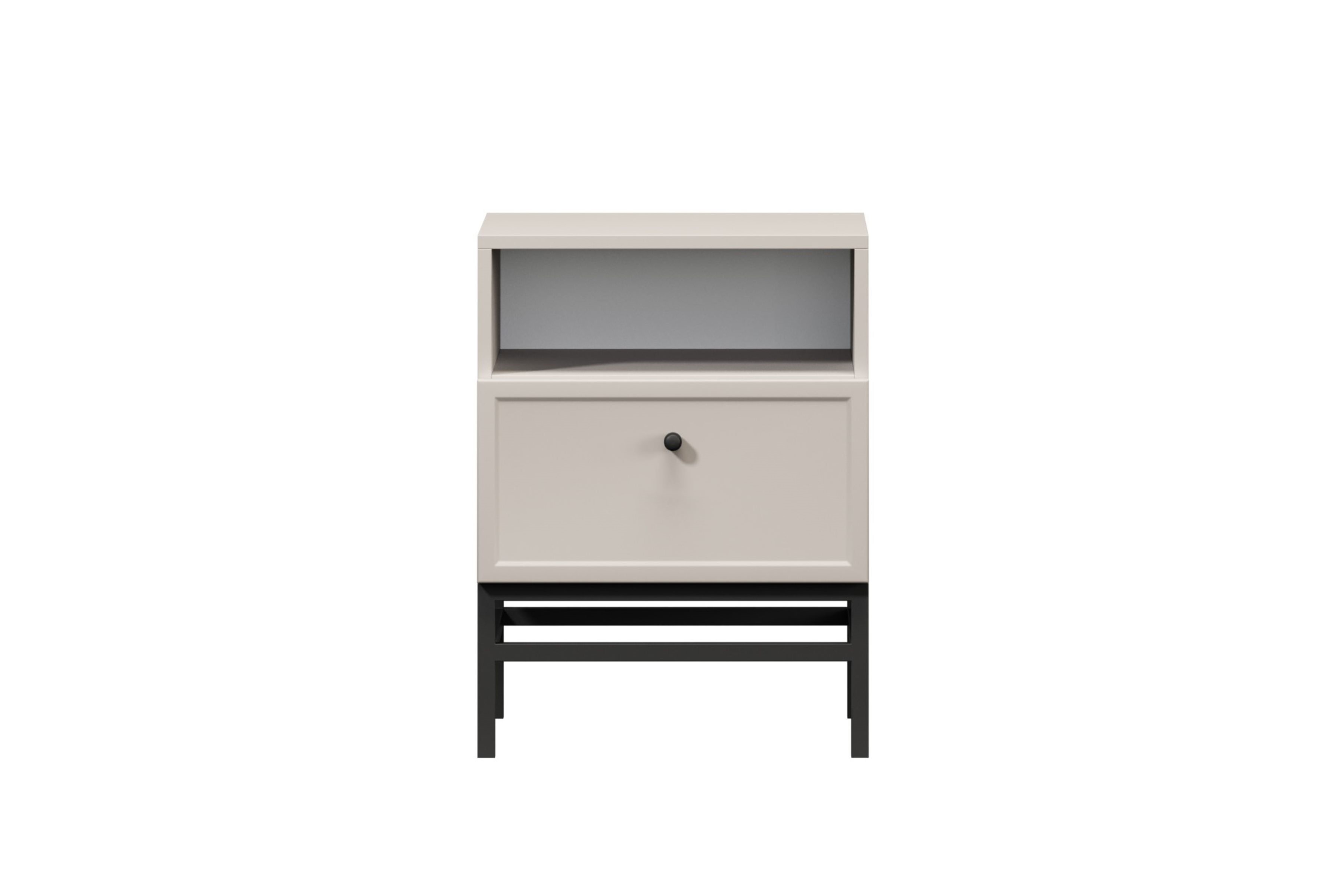 Noční stolek Lorini 45 cm na podstavci - kašmírová / černá úchytka Noční stolek Lorini z szuflada 45 cm - kašmír / černá uchwyt / Rošt
