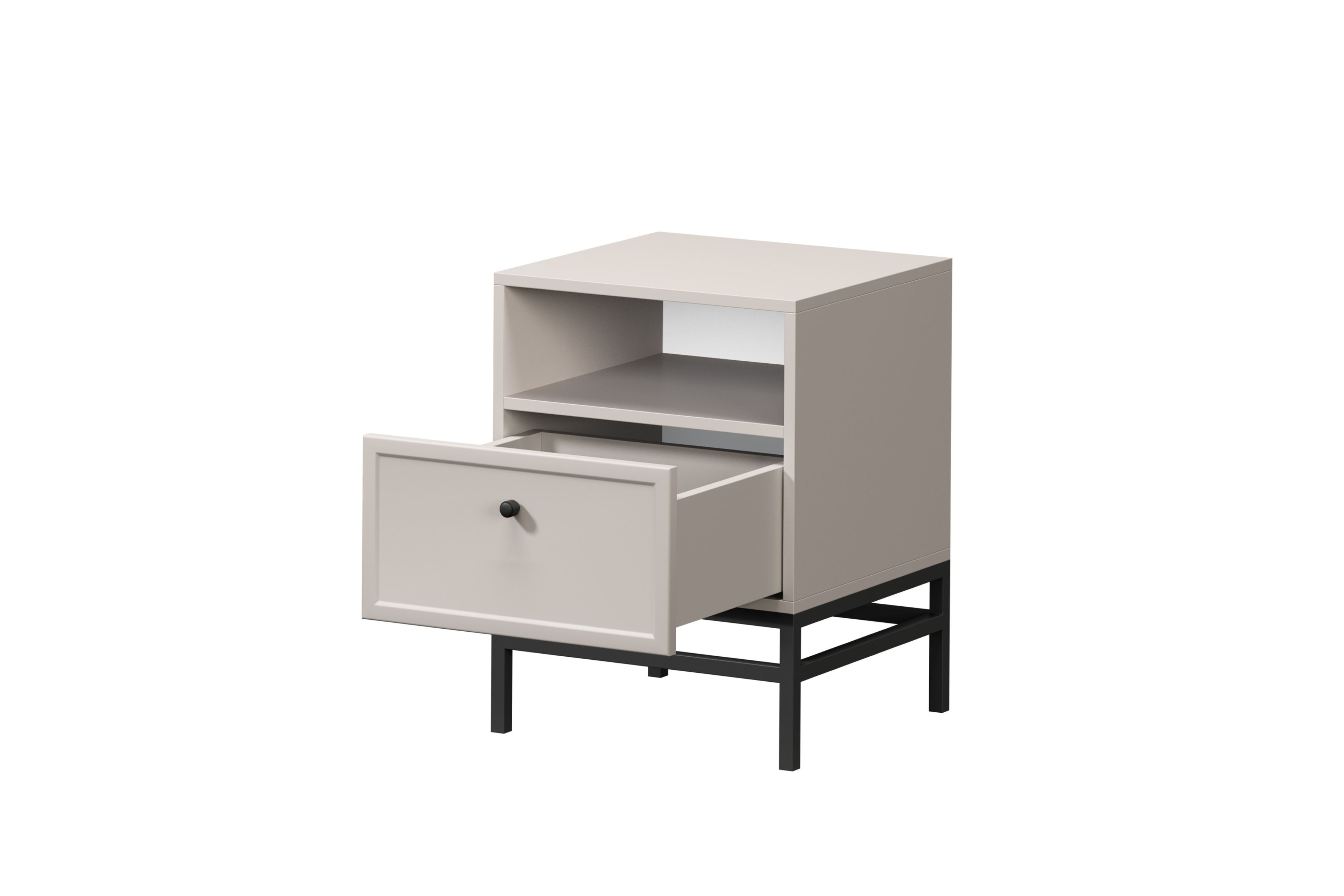 Noční stolek Lorini 45 cm na podstavci - kašmírová / černá úchytka Noční stolek Lorini z szuflada 45 cm - kašmír / černá uchwyt / Rošt