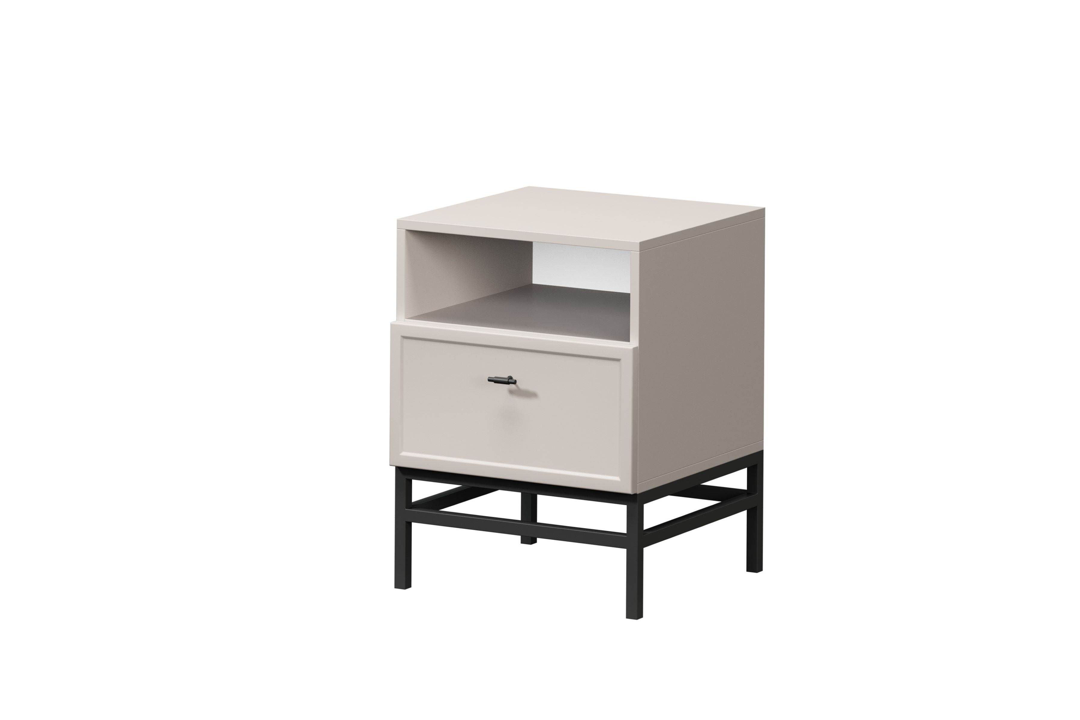 Noční stolek Lorini 45 cm na podstavci - kašmírová / černá úchytka T-bar Noční stolek Lorini z szuflada 45 cm - kašmír / černá uchwyt T-bar / Rošt