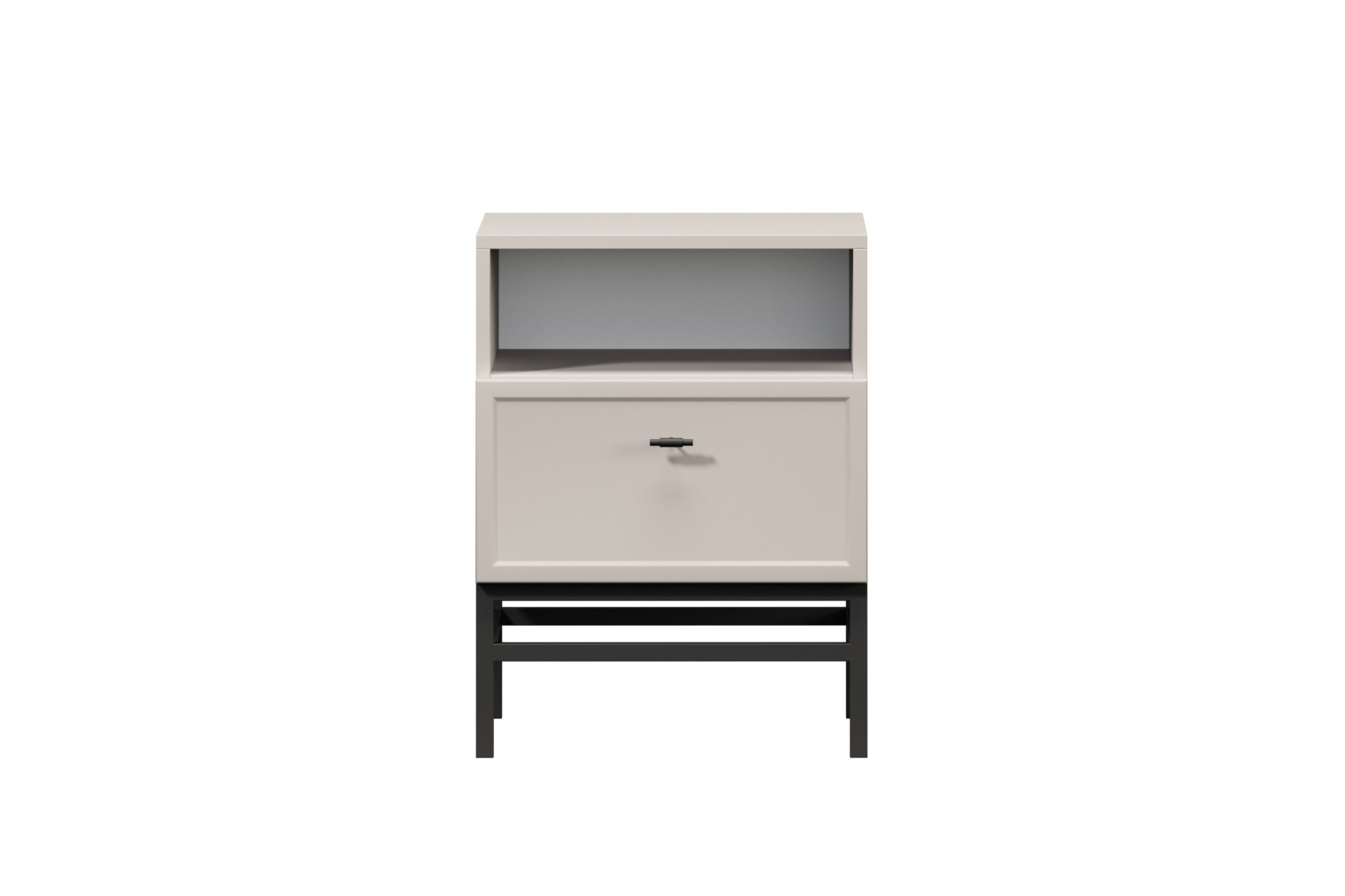 Noční stolek Lorini 45 cm na podstavci - kašmírová / černá úchytka T-bar Noční stolek Lorini z szuflada 45 cm - kašmír / černá uchwyt T-bar / Rošt