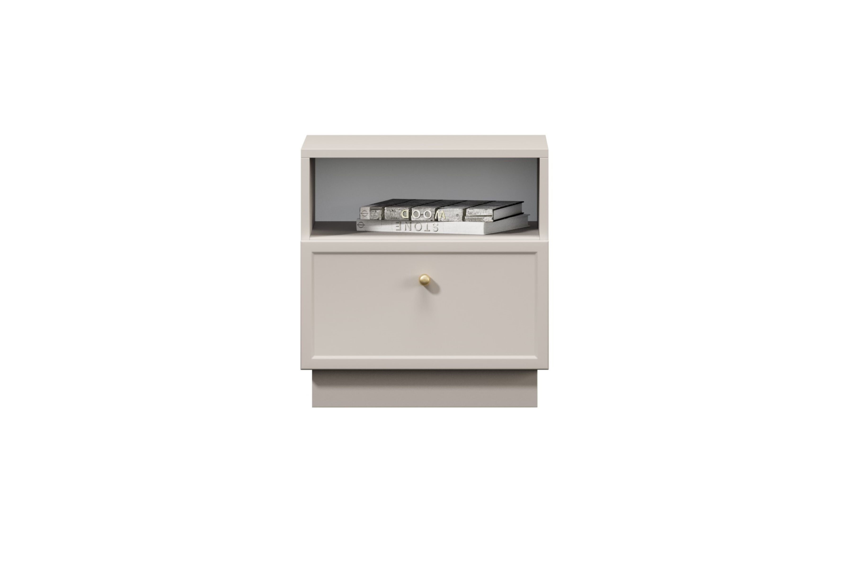 Noční stolek Lorini 45 cm - kašmírová / zlatá úchytka Noční stolek Lorini z szuflada 45 cm - kašmír / zlatá uchwyt