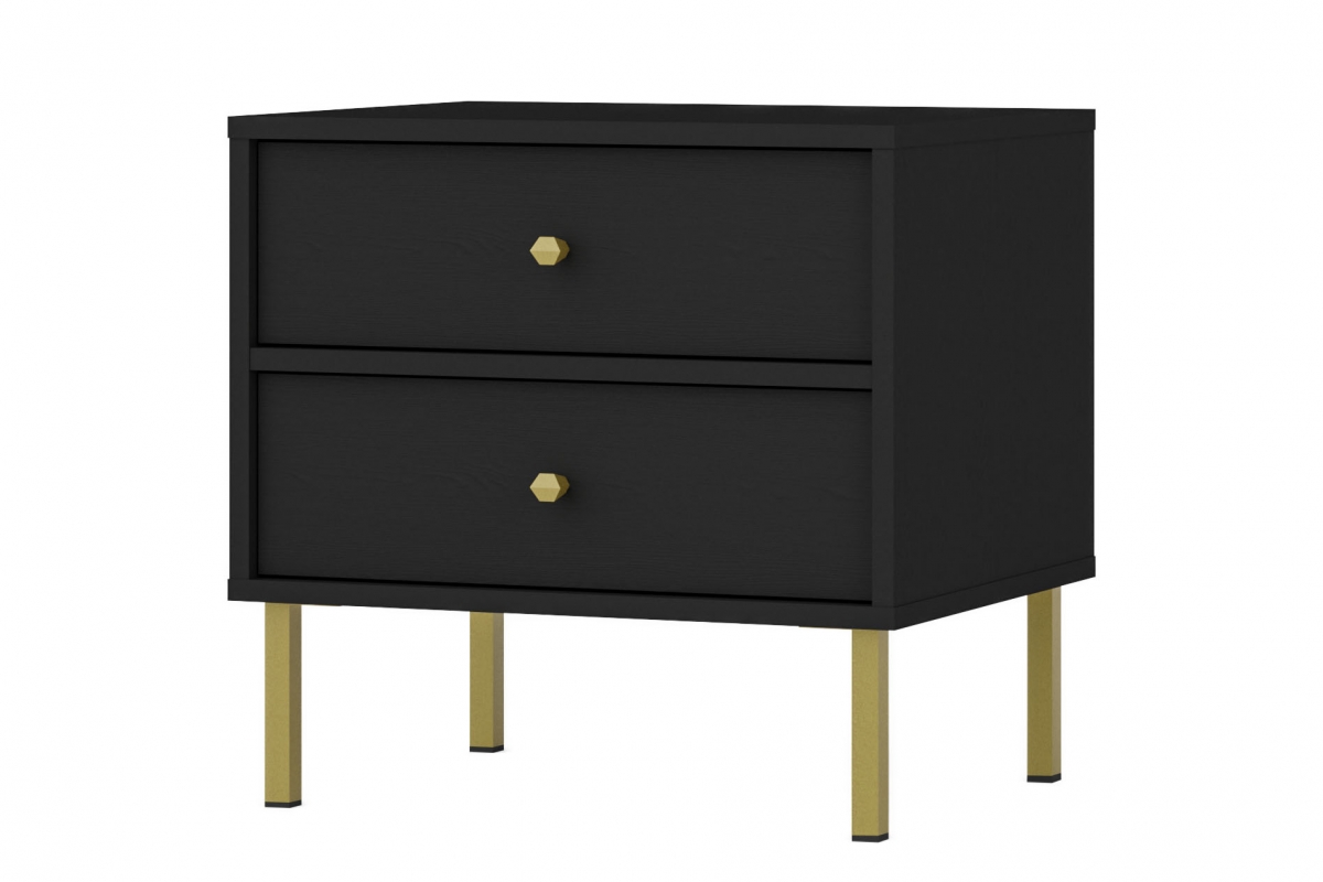 Noční stolek Lotina II 2S se zásuvkami 52 cm - černý grafit / zlaté nohy Noční stolek Lotina II 2S se zásuvkami 52 cm - černá grafit / zlaté Nohy