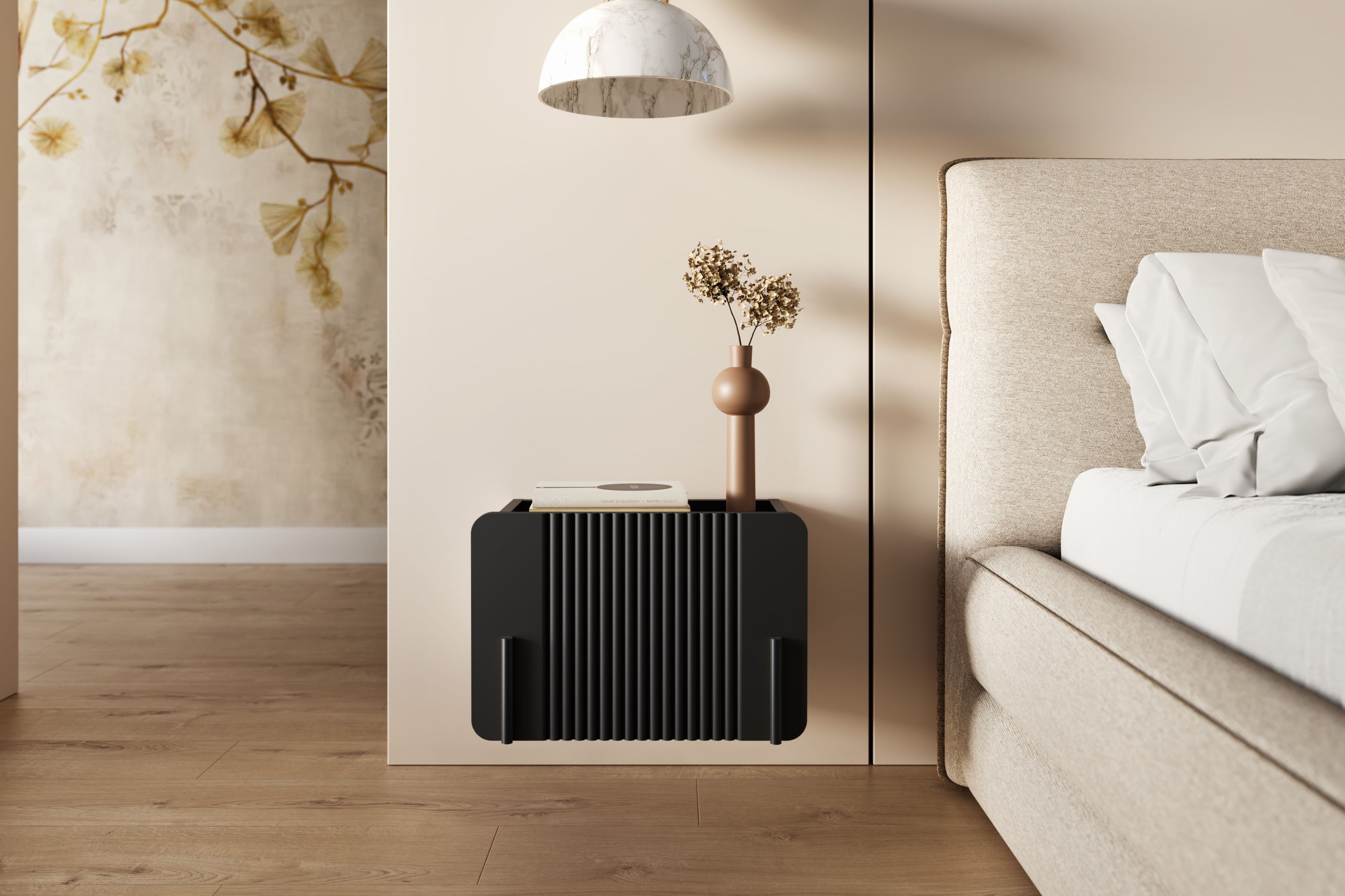 Závěsný noční stolek Malmi se zásuvkou 45 cm - černý mat / černá Noční stolek Malmi 45 cm závěsná z szuflada - černá mat / černá