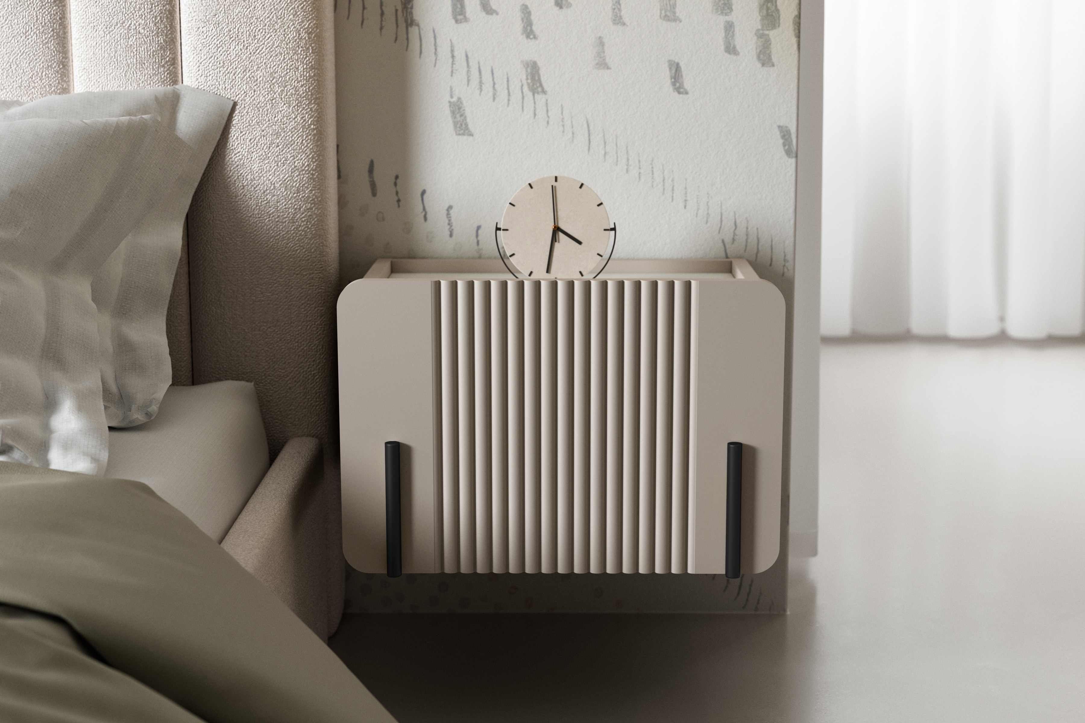 Závěsný noční stolek Malmi se zásuvkou 45 cm - kašmírová / crema bianca / černá Noční stolek Malmi 45 cm závěsná z szuflada - kašmír / crema bianca / černá