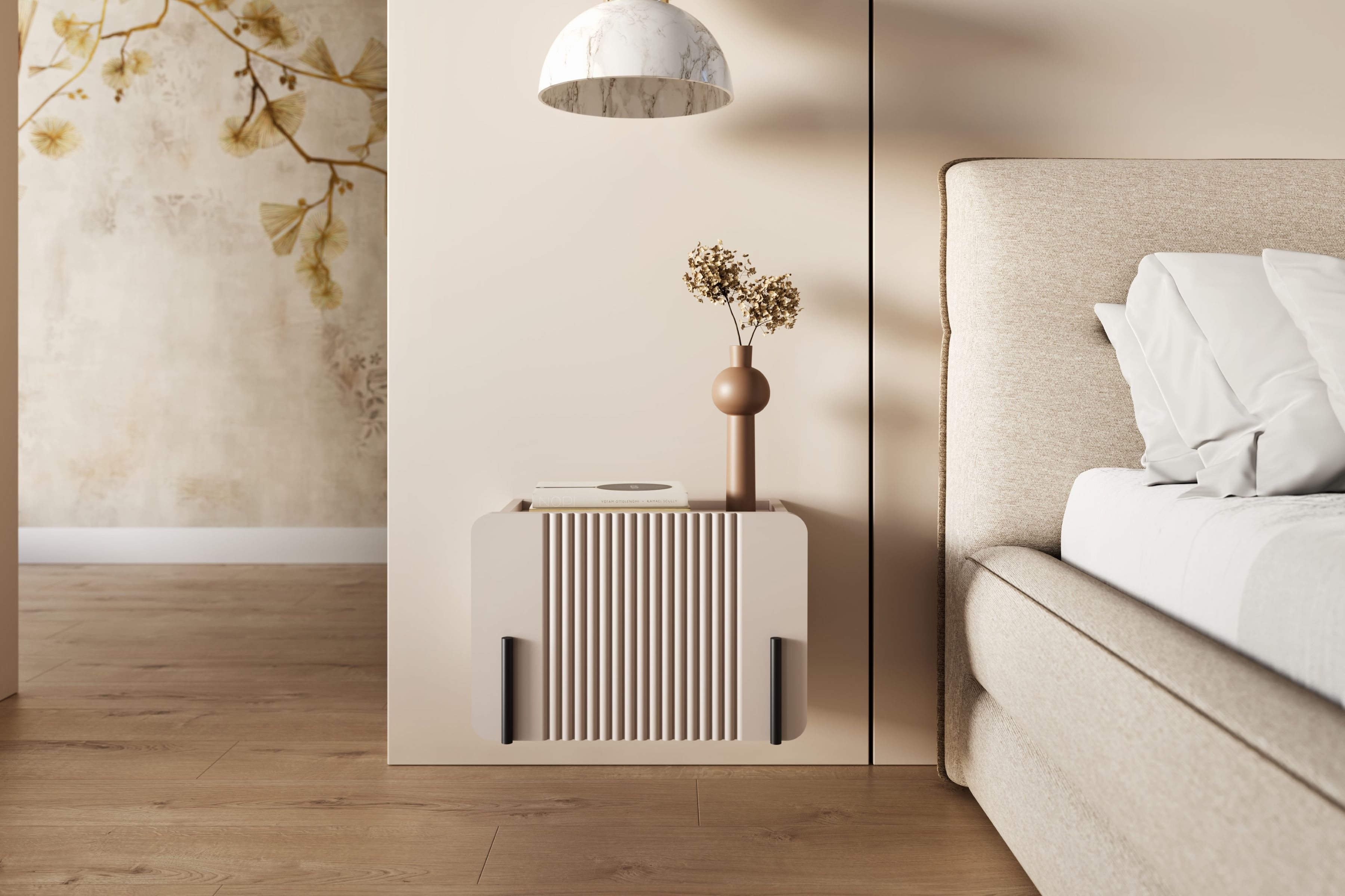 Závěsný noční stolek Malmi se zásuvkou 45 cm - kašmírová / černá Noční stolek Malmi 45 cm závěsná z szuflada - kašmír / černá