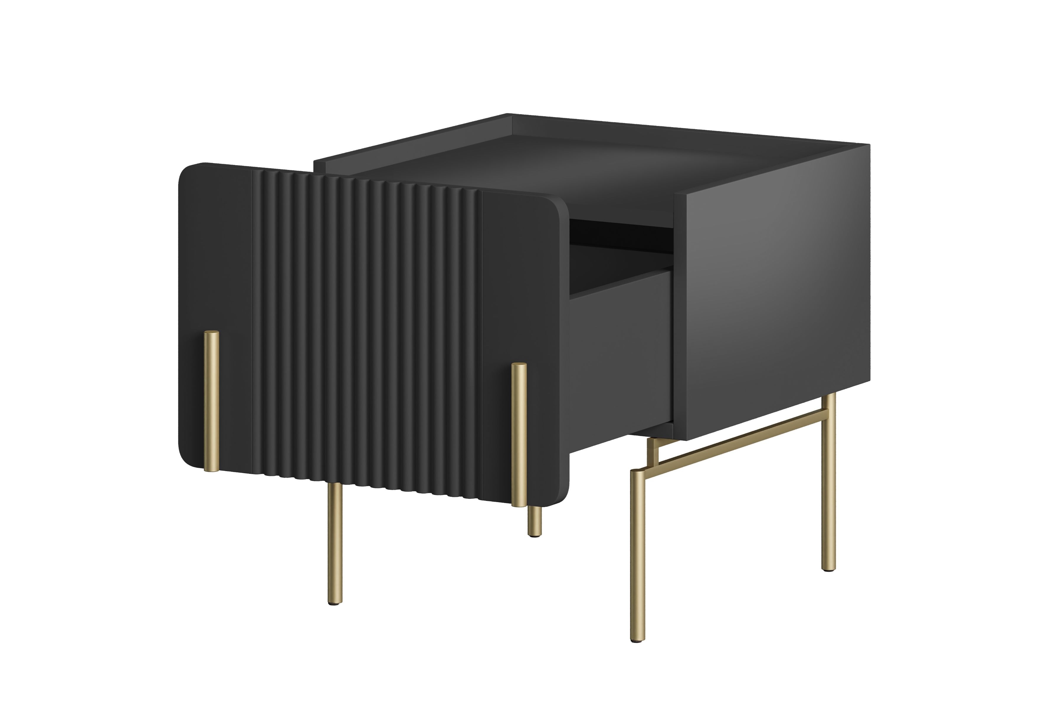 Noční stolek Malmi se zásuvkou 45 cm - černý mat / zlaté nožky Noční stolek Malmi 45 cm z szuflada - černá mat / zlote nozki