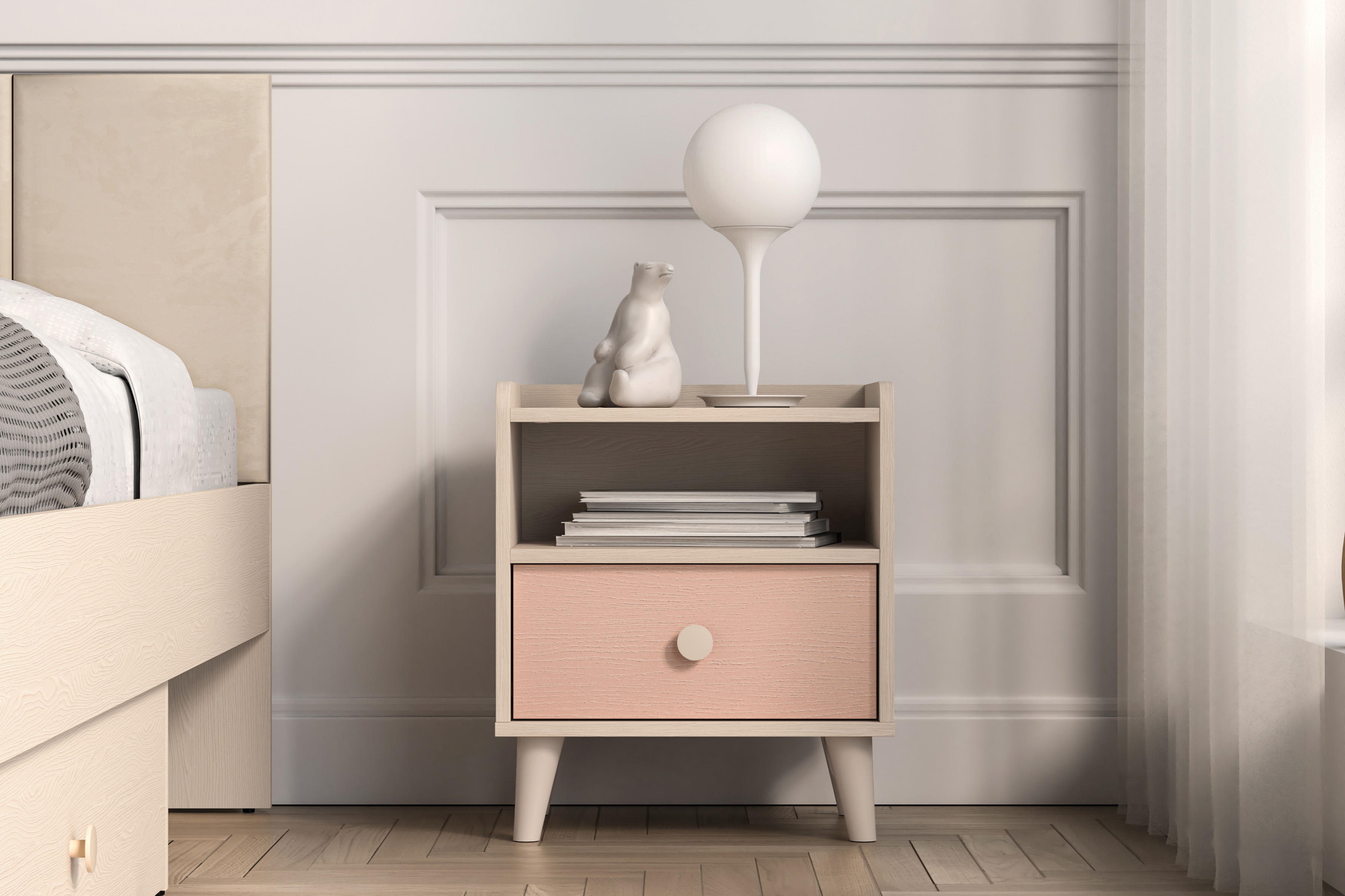 Dětský noční stolek Marla 45 cm - pouštní písek / růžová Noční stolek Marla 45 cm - piasek pustyni / millenial pink