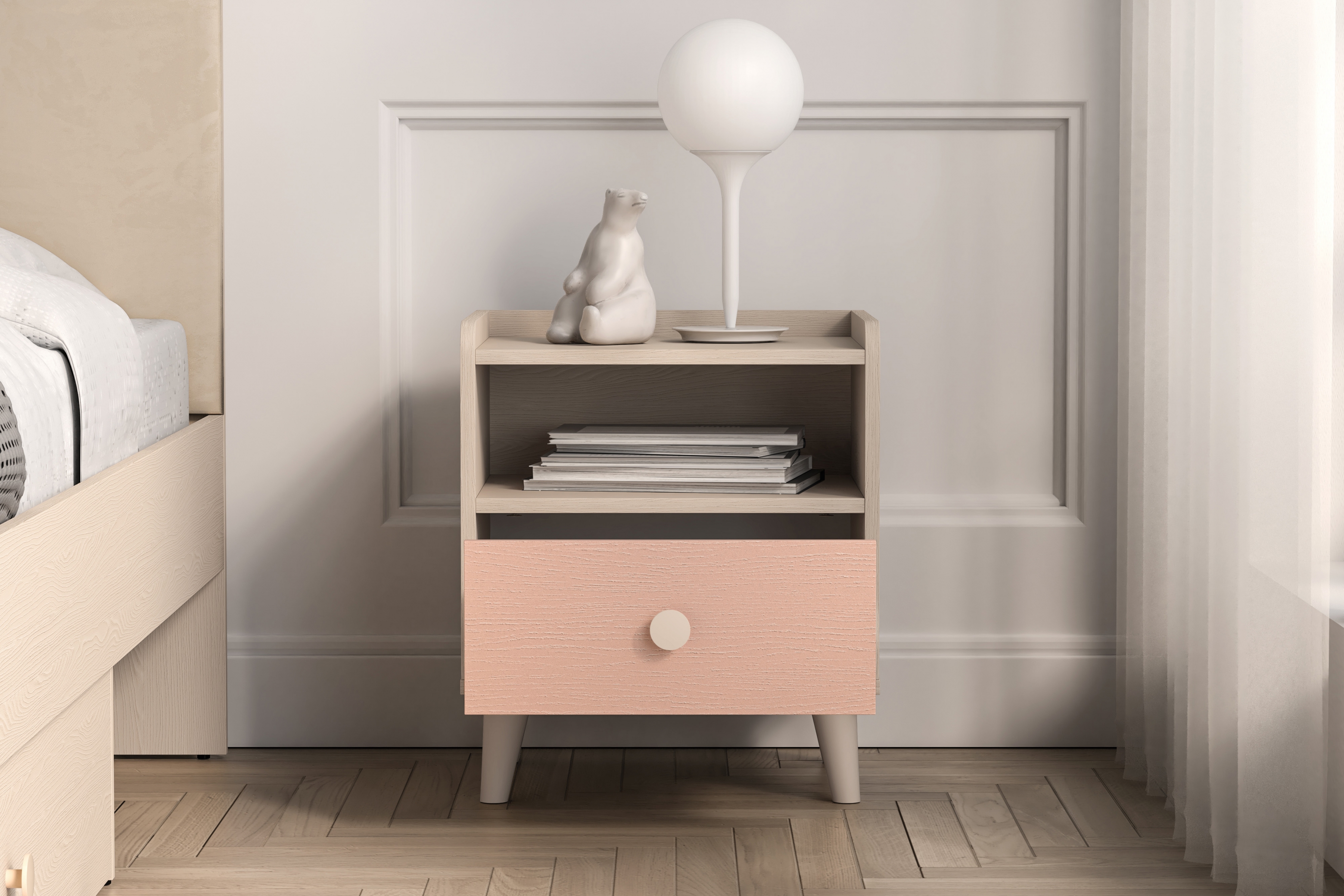 Dětský noční stolek Marla 45 cm - pouštní písek / růžová Noční stolek Marla 45 cm - piasek pustyni / millenial pink