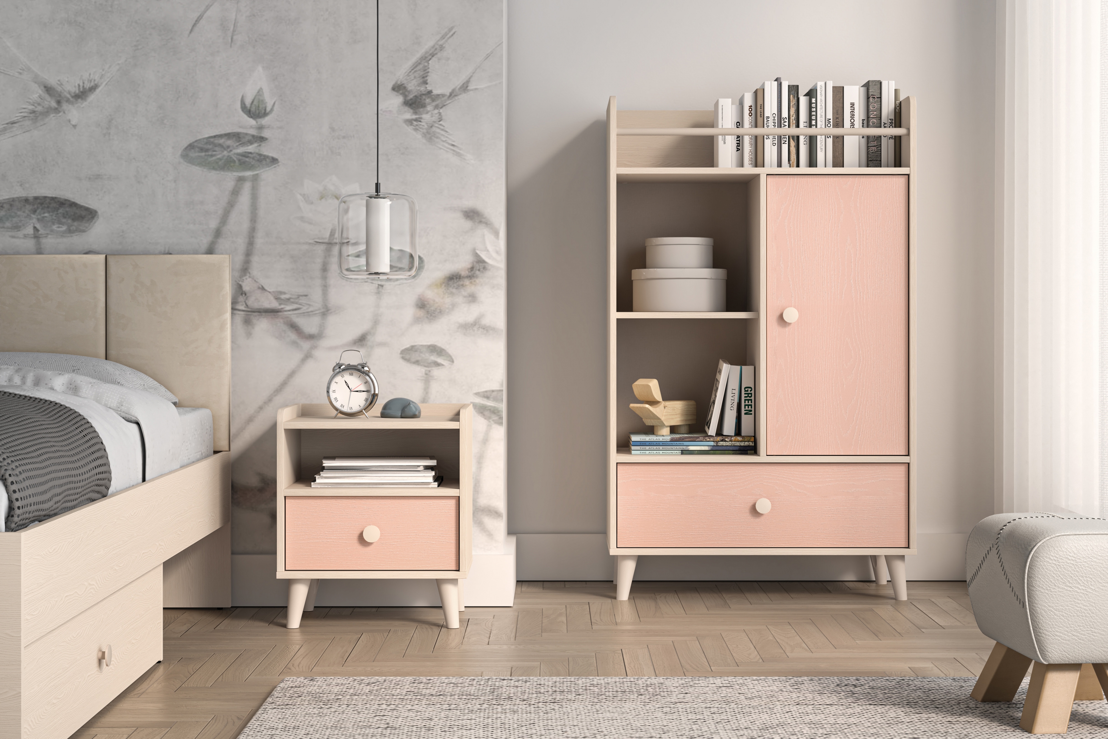 Dětský noční stolek Marla 45 cm - pouštní písek / růžová Noční stolek Marla 45 cm - piasek pustyni / millenial pink