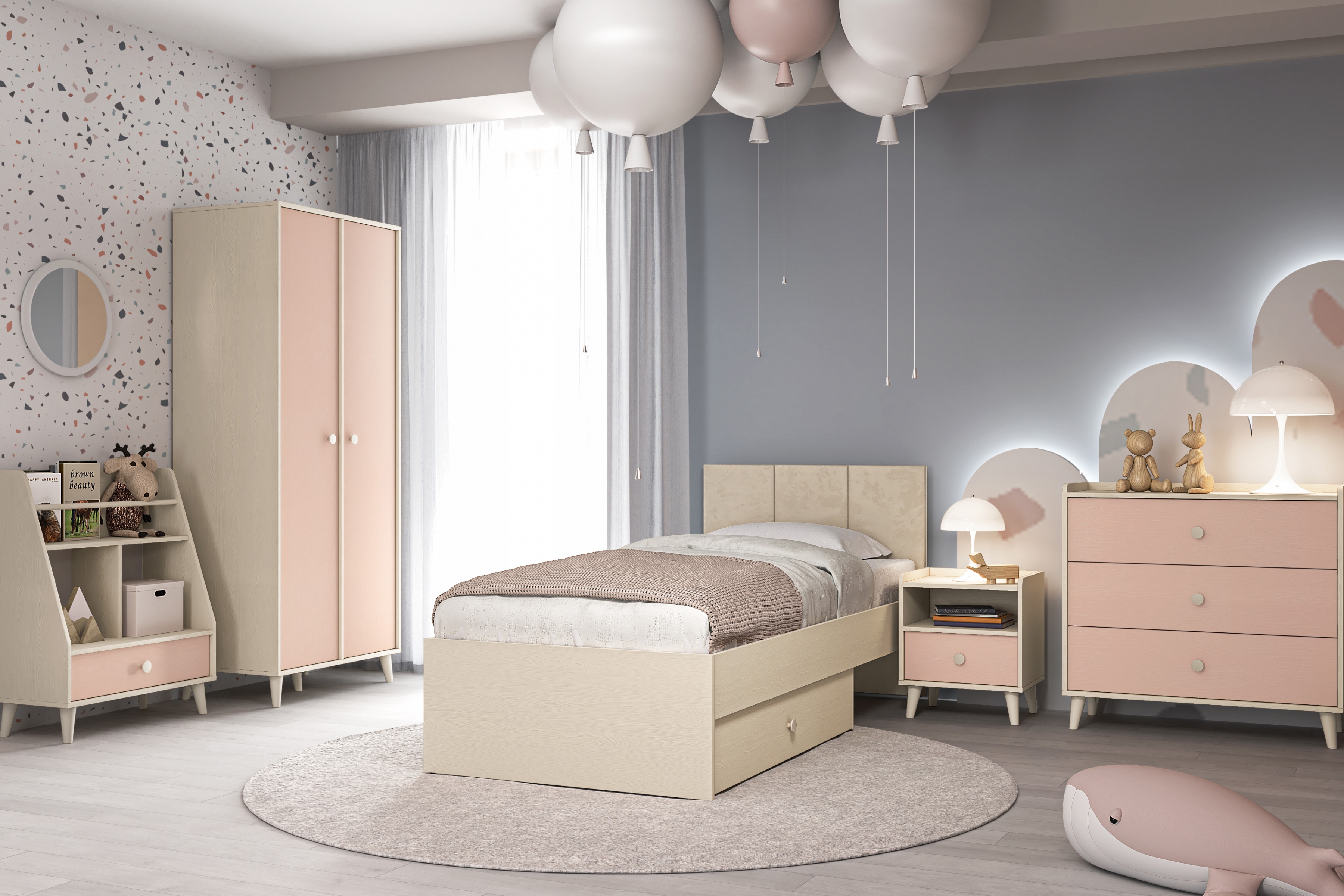 Dětský noční stolek Marla 45 cm - pouštní písek / růžová Noční stolek Marla 45 cm - piasek pustyni / millenial pink