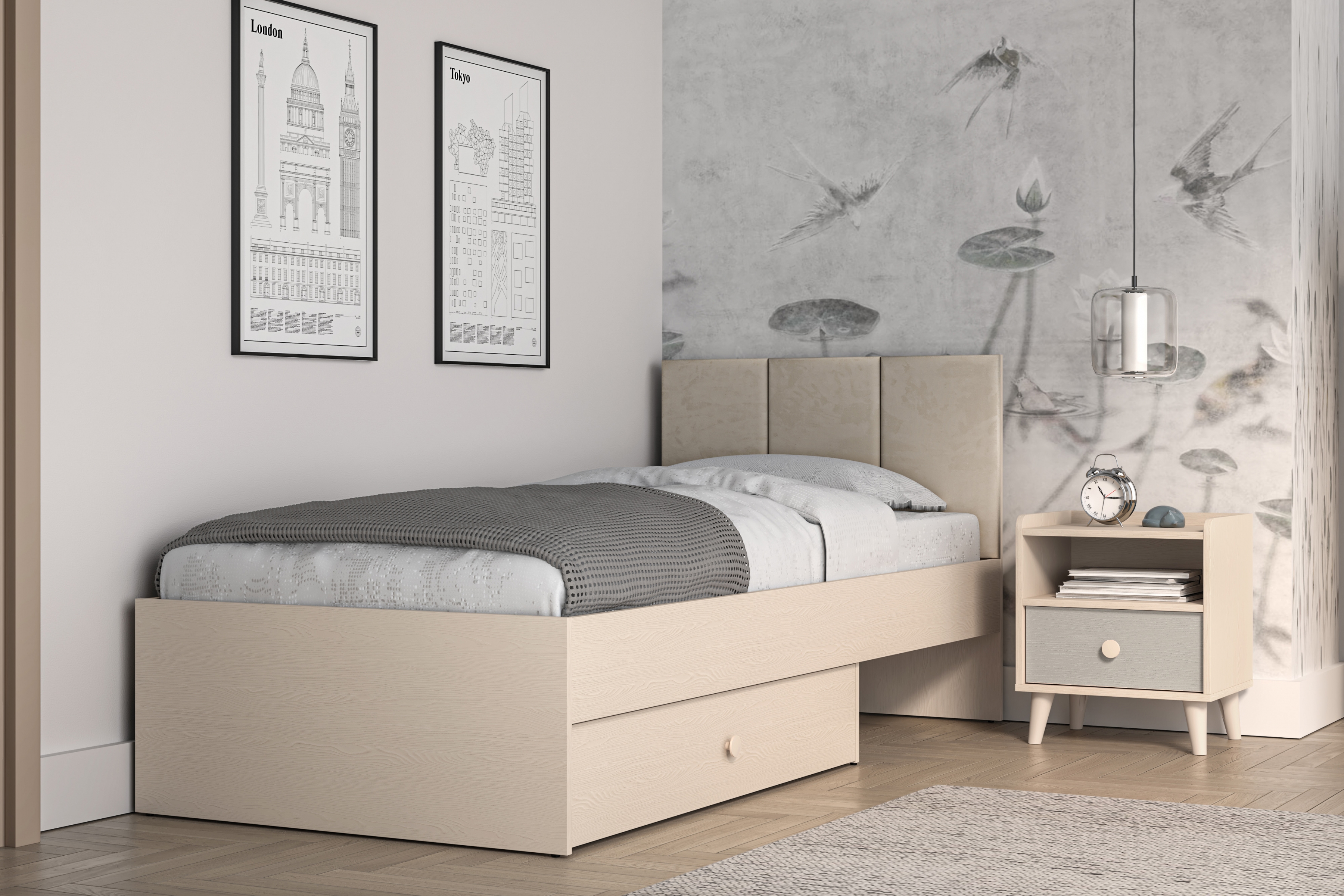 Dětský noční stolek Marla 45 cm - pouštní písek / šedá pallad Noční stolek Marla 45 cm - piasek pustyni / šedá pallad