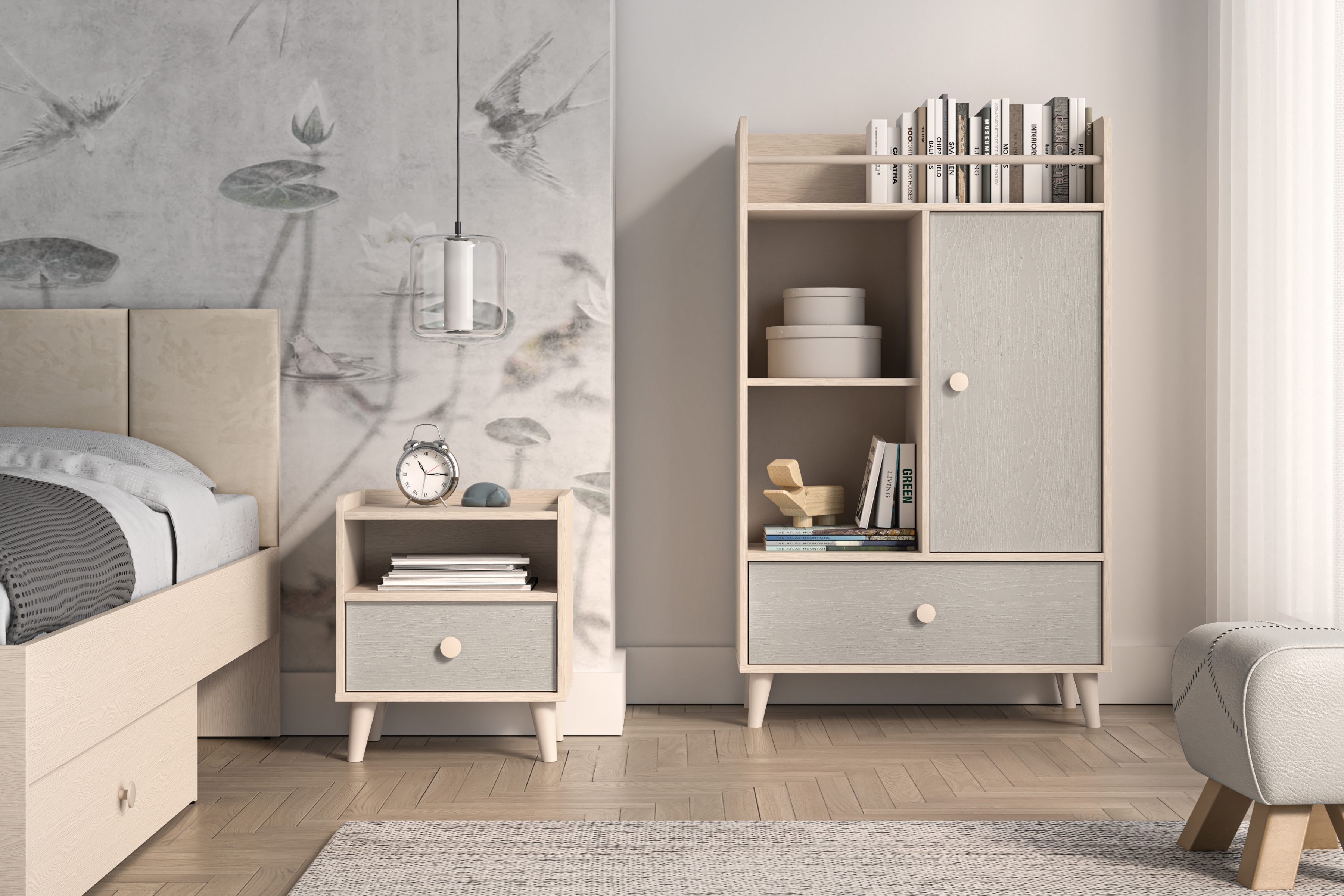 Dětský noční stolek Marla 45 cm - pouštní písek / šedá pallad Noční stolek Marla 45 cm - piasek pustyni / šedá pallad