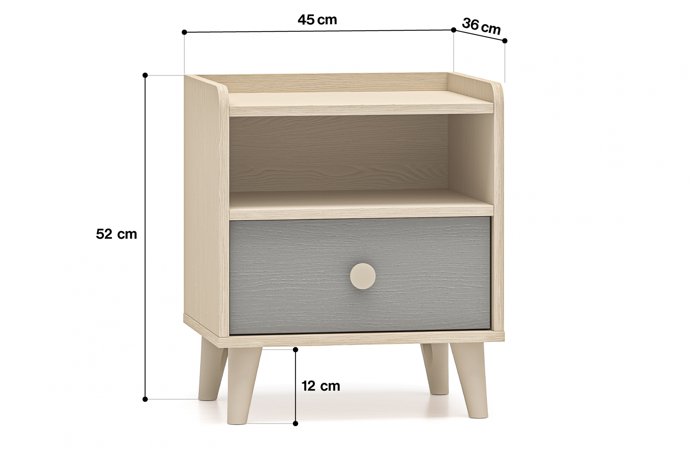 Dětský noční stolek Marla 45 cm - pouštní písek / šedá pallad Noční stolek Marla 45 cm - piasek pustyni / šedá pallad