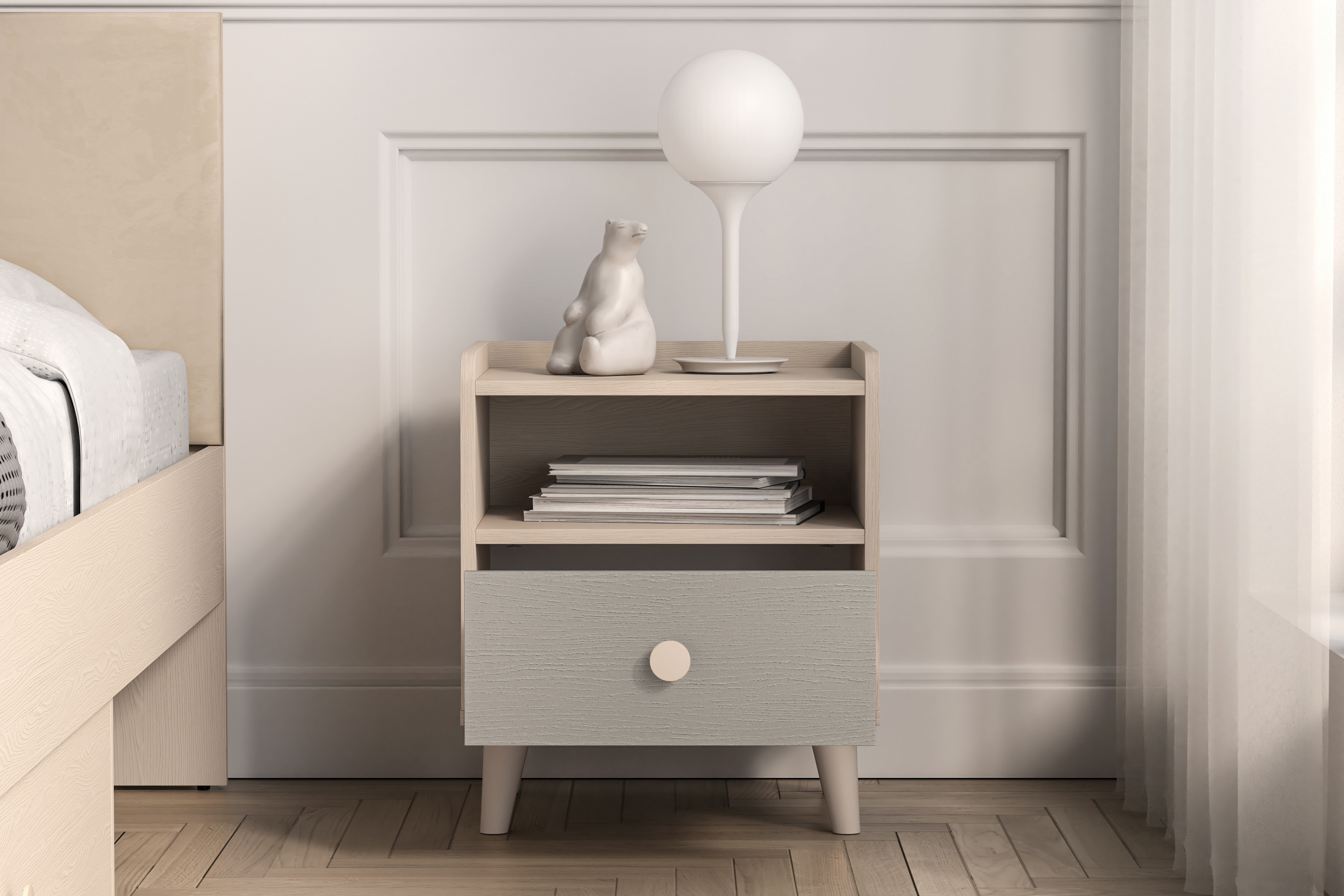 Dětský noční stolek Marla 45 cm - pouštní písek / šedá pallad Noční stolek Marla 45 cm - piasek pustyni / šedá pallad