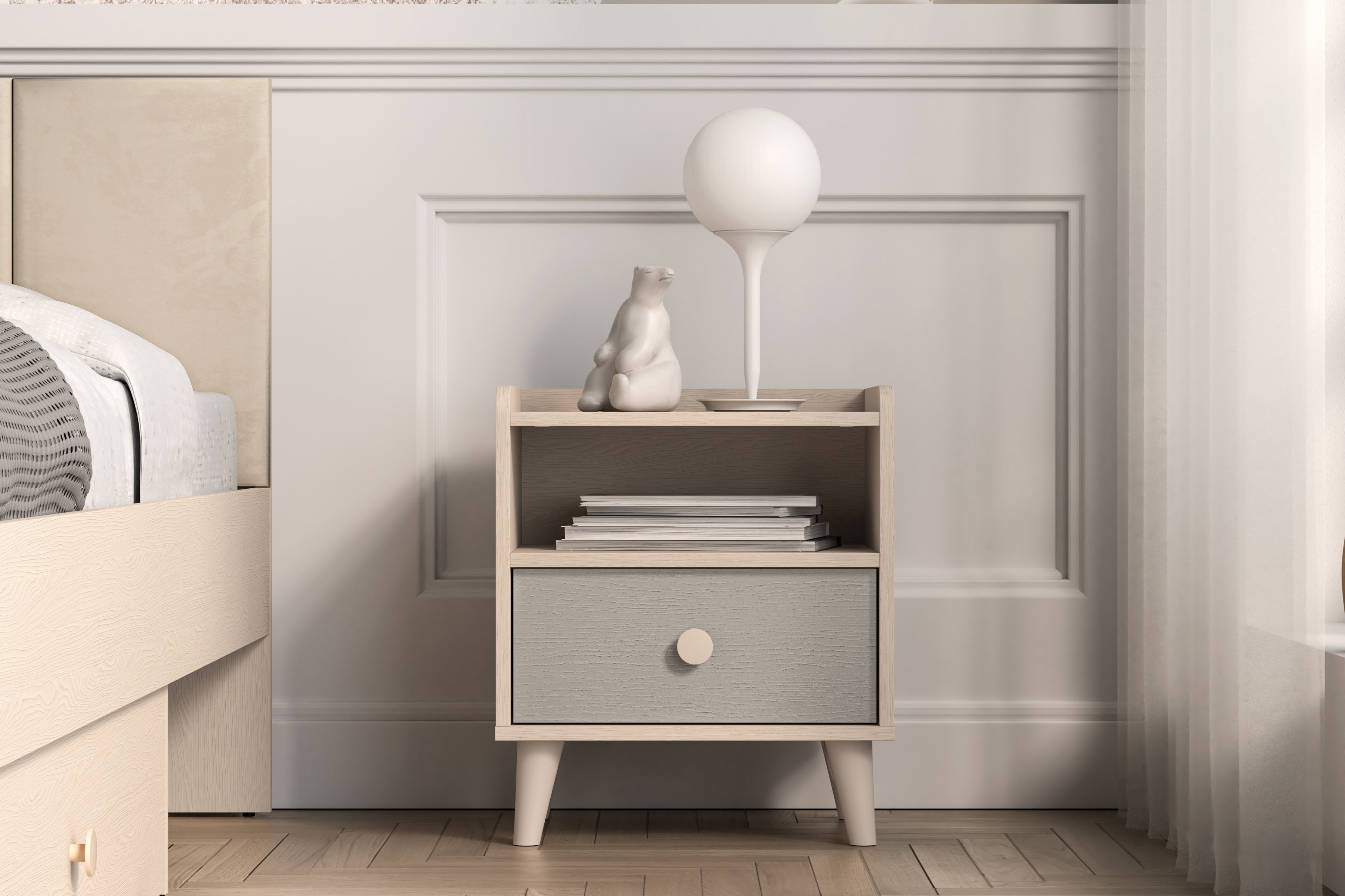Dětský noční stolek Marla 45 cm - pouštní písek / šedá pallad Noční stolek Marla 45 cm - piasek pustyni / šedá pallad