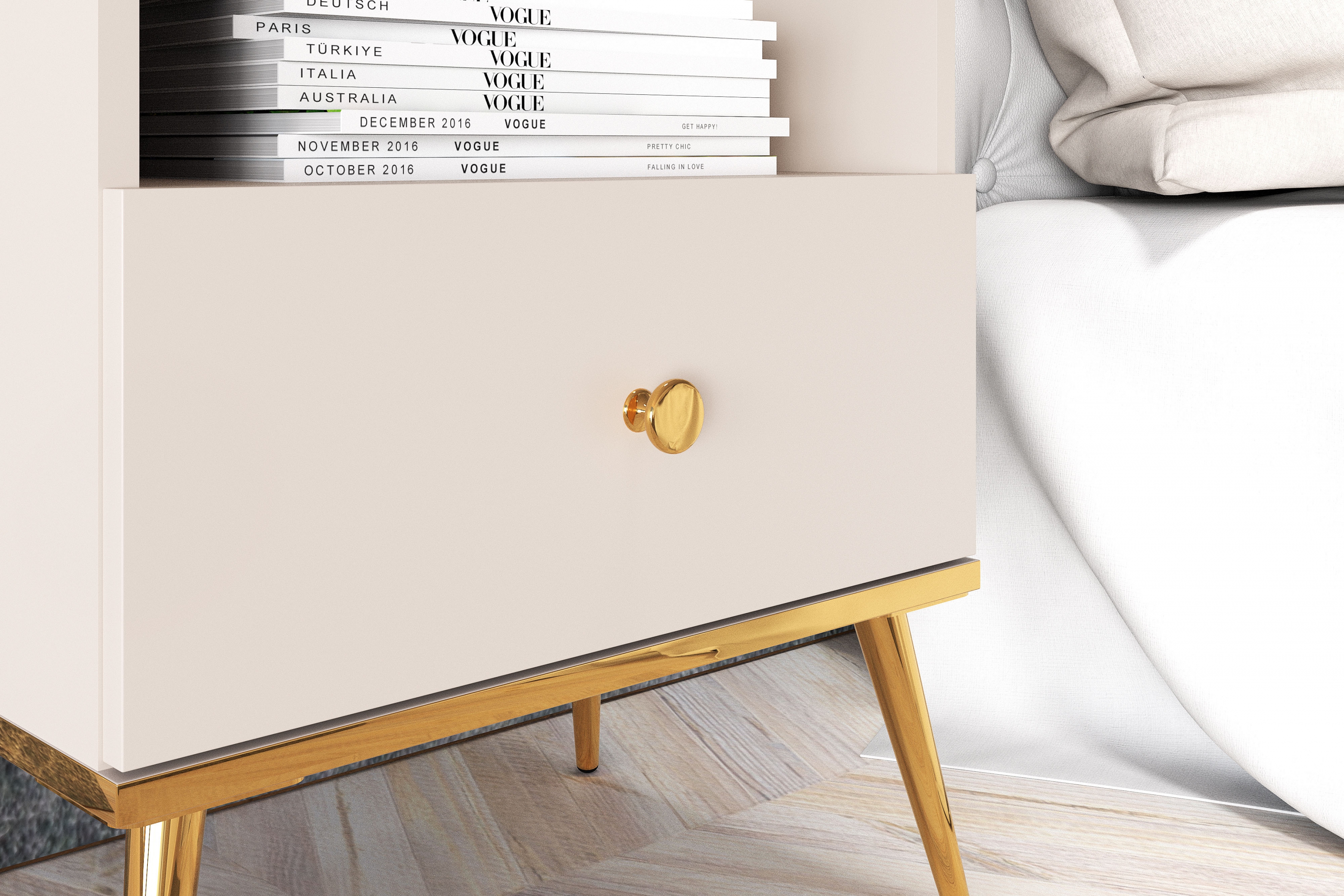 Noční stolek Narelli 50 cm - kašmírová / zlaté nohy Noční stolek Narelli 06 - 50 cm - kašmír / zlaté Nohy