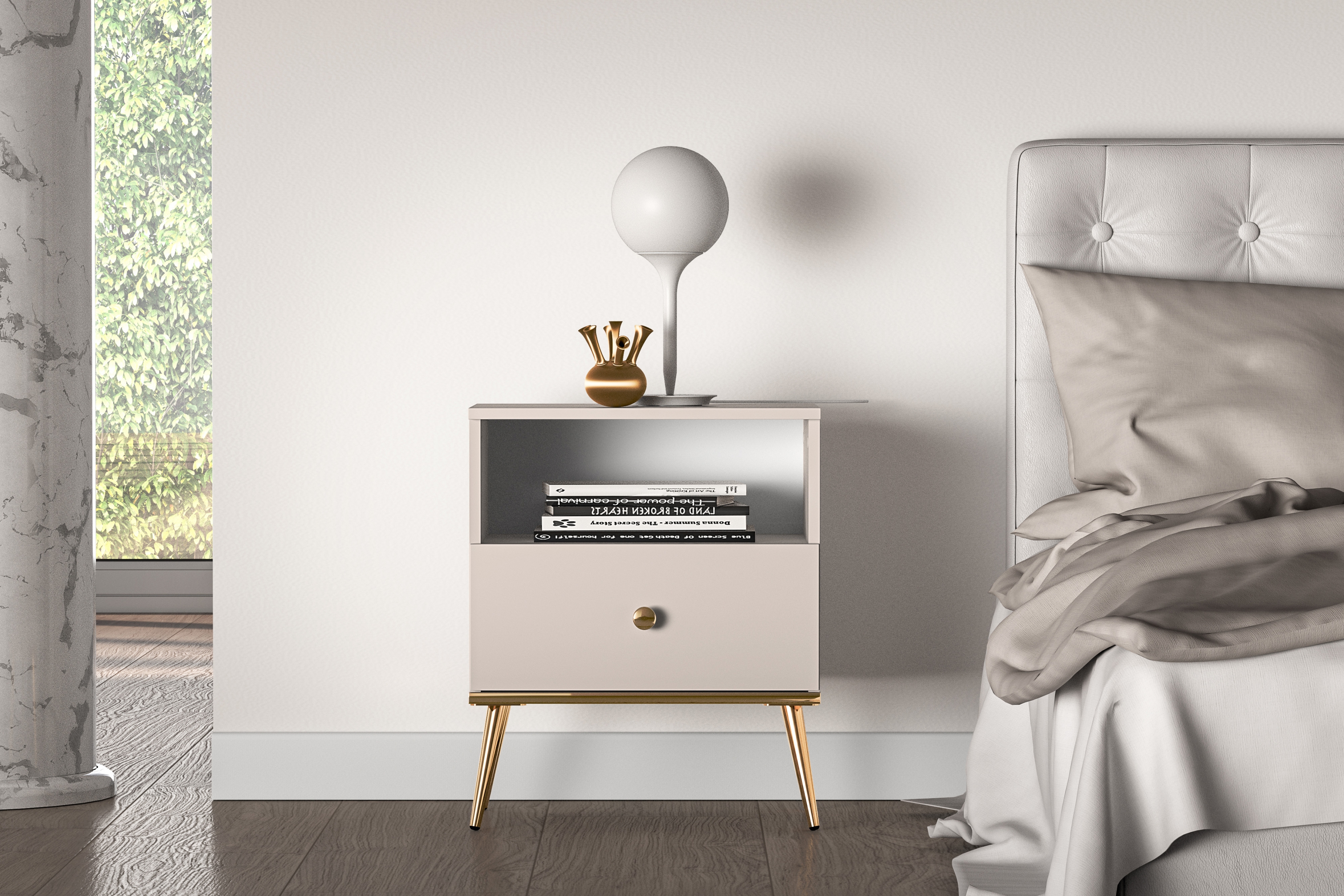 Noční stolek Narelli 50 cm - kašmírová / zlaté nohy Noční stolek Narelli 06 - 50 cm - kašmír / zlaté Nohy