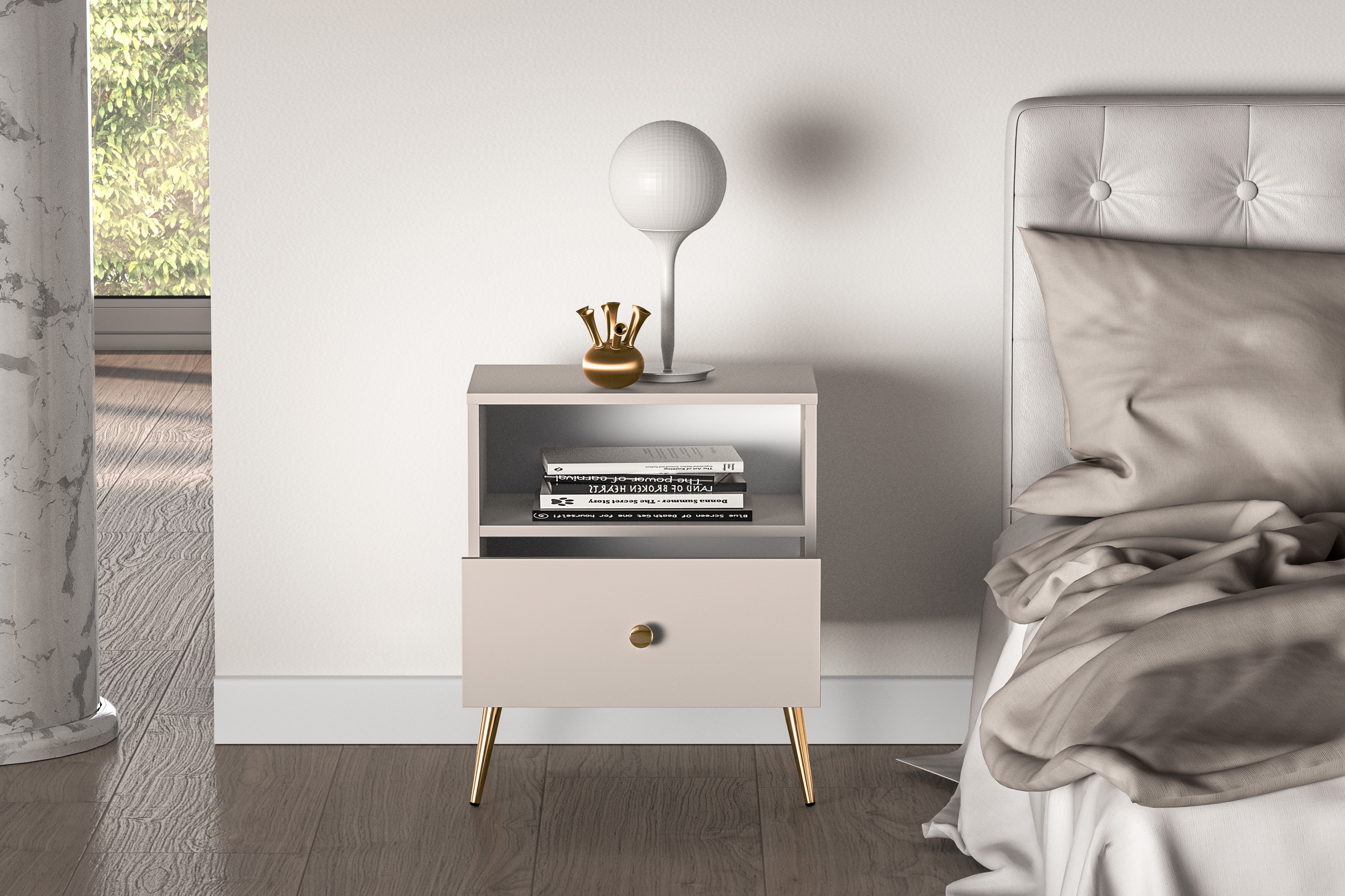 Noční stolek Narelli 50 cm - kašmírová / zlaté nohy Noční stolek Narelli 06 - 50 cm - kašmír / zlaté Nohy