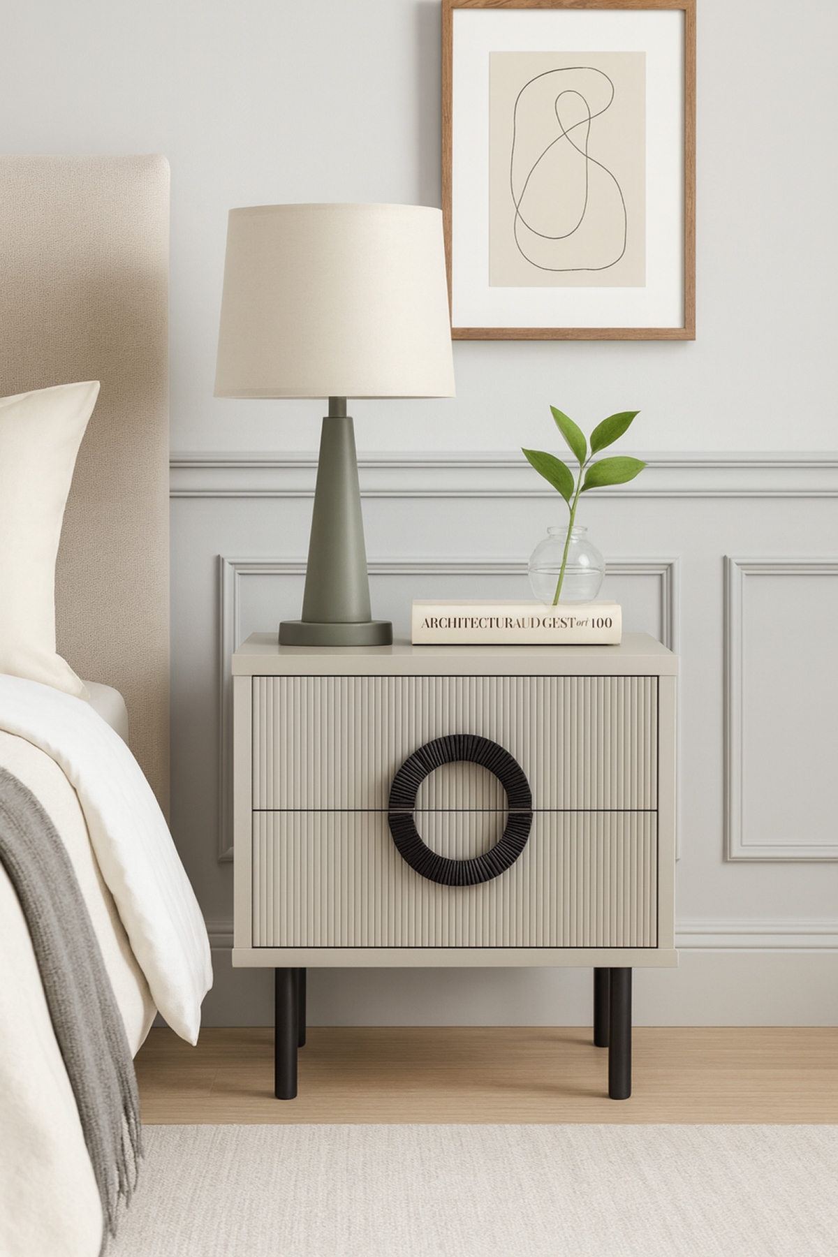 Nočný stolík Nubo 46 cm so zásuvkami - kašmír / čierne nožičky Nočný Stolík Nubo 46 cm so zásuvkami - kašmír / Čierny