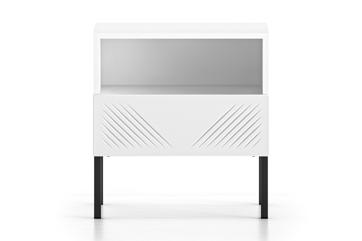 Noční stolek Pingli se zásuvkou 50 cm - bílý mat / černé nohy Noční stolek Pingli 05 z szuflada 50 cm - Bílý mat / černé Nohy