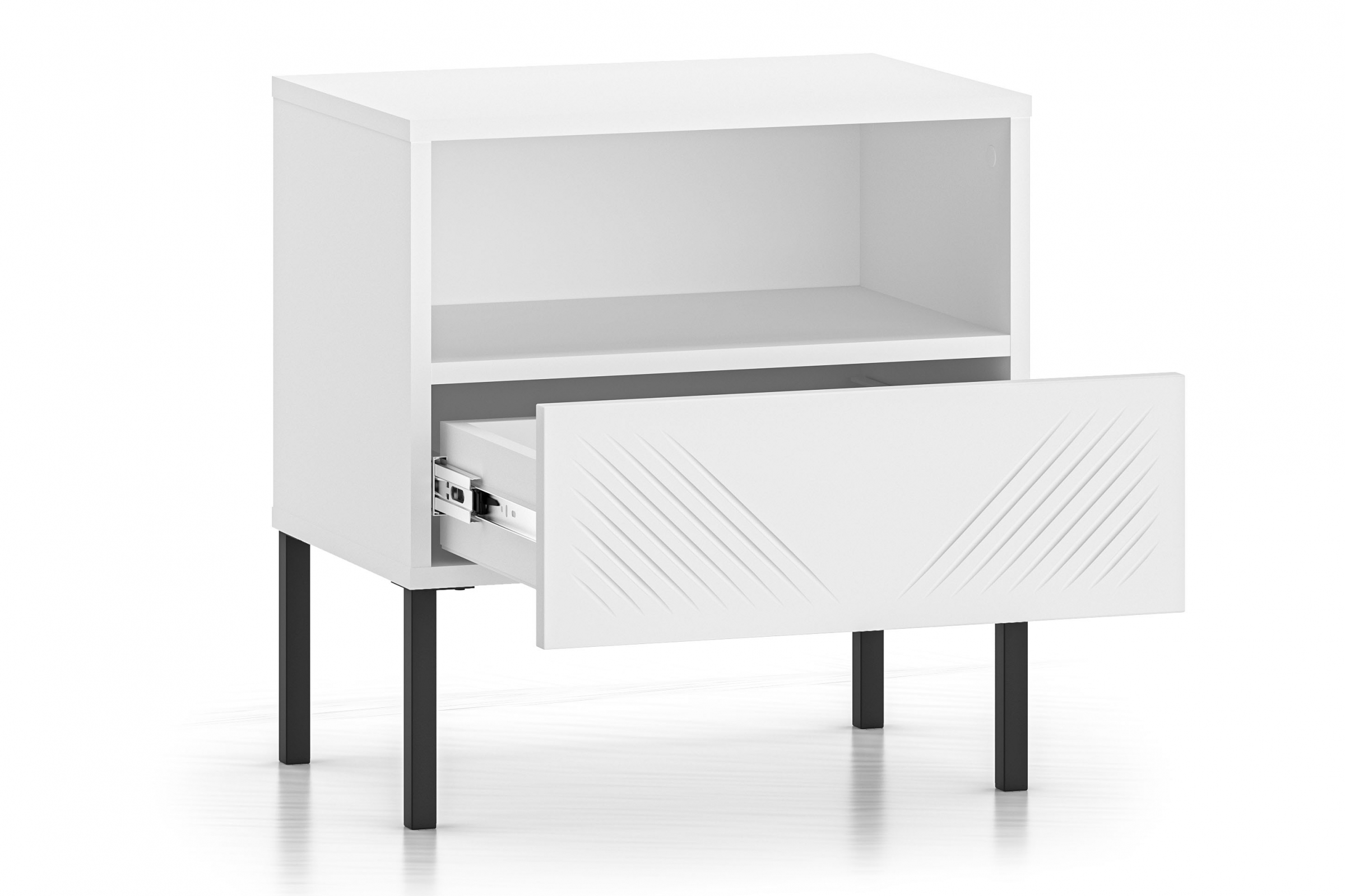 Noční stolek Pingli se zásuvkou 50 cm - bílý mat / černé nohy Noční stolek Pingli 05 z szuflada 50 cm - Bílý mat / černé Nohy