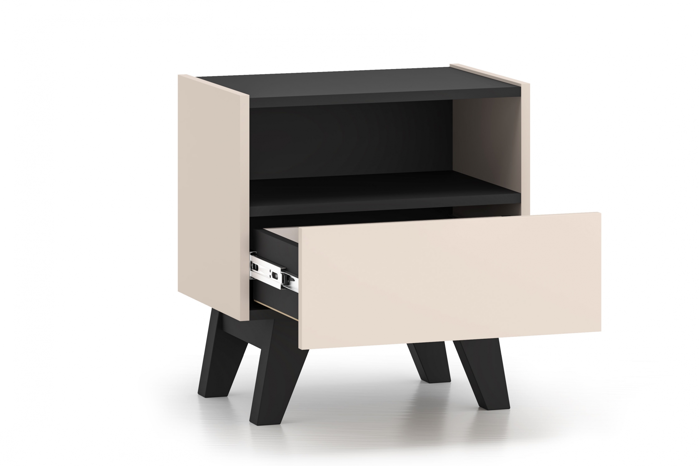 Noční stolek Salio 50 cm se zásuvkami - kašmír / černý Noční stolek Salio 50 cm se zásuvkami - kašmír / černá