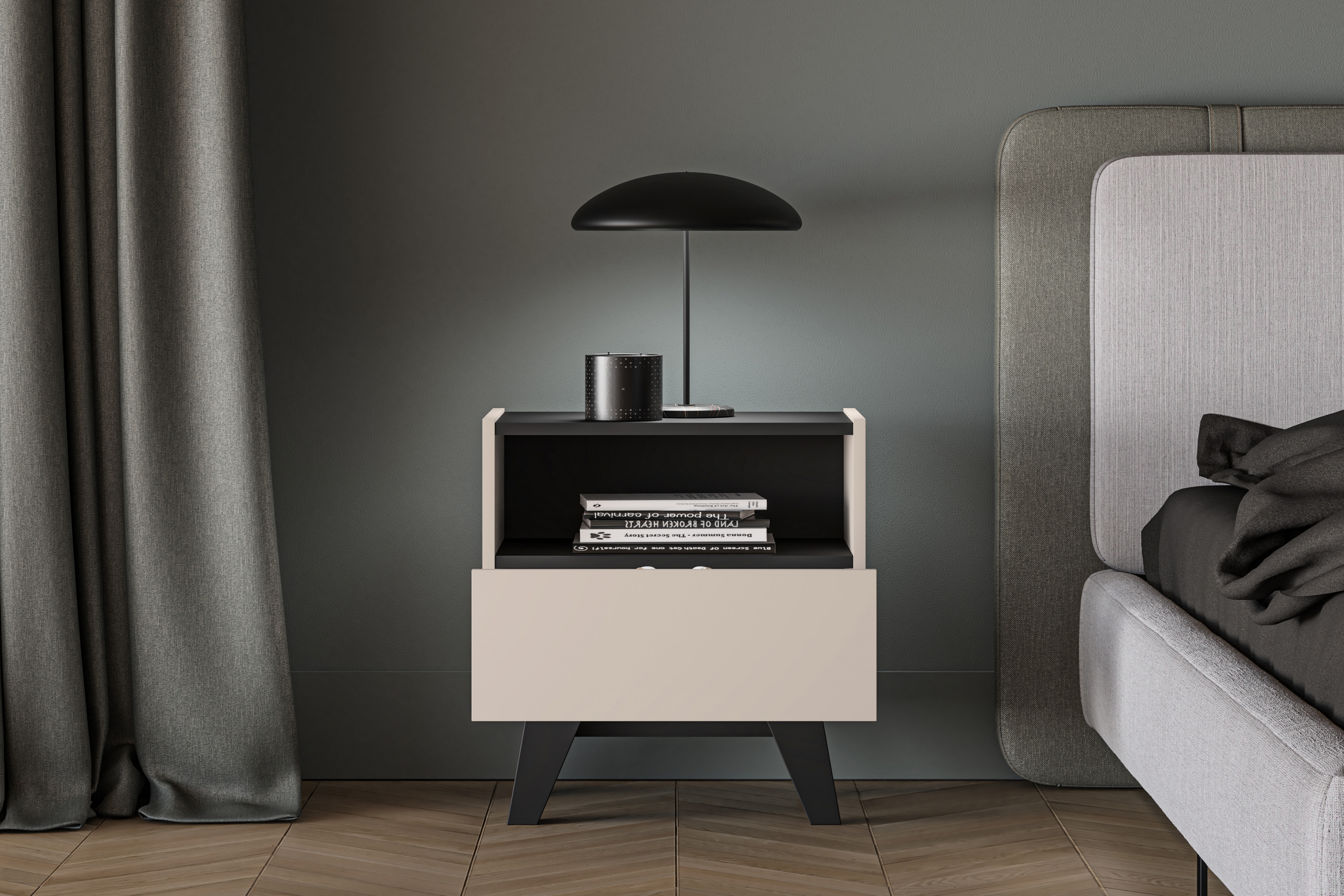 Noční stolek Salio 50 cm se zásuvkami - kašmír / černý Noční stolek Salio 50 cm se zásuvkami - kašmír / černá