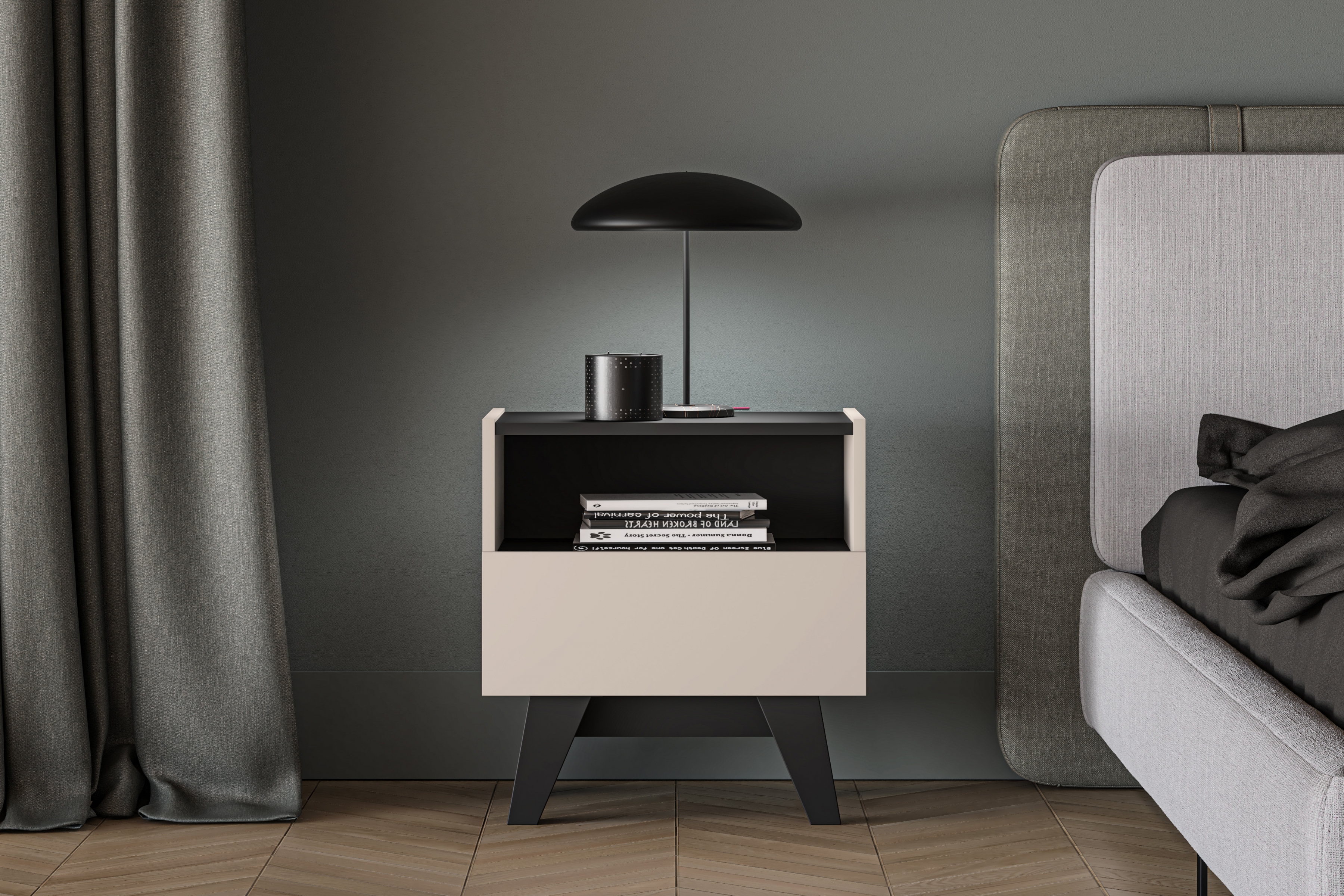 Noční stolek Salio 50 cm se zásuvkami - kašmír / černý Noční stolek Salio 50 cm se zásuvkami - kašmír / černá