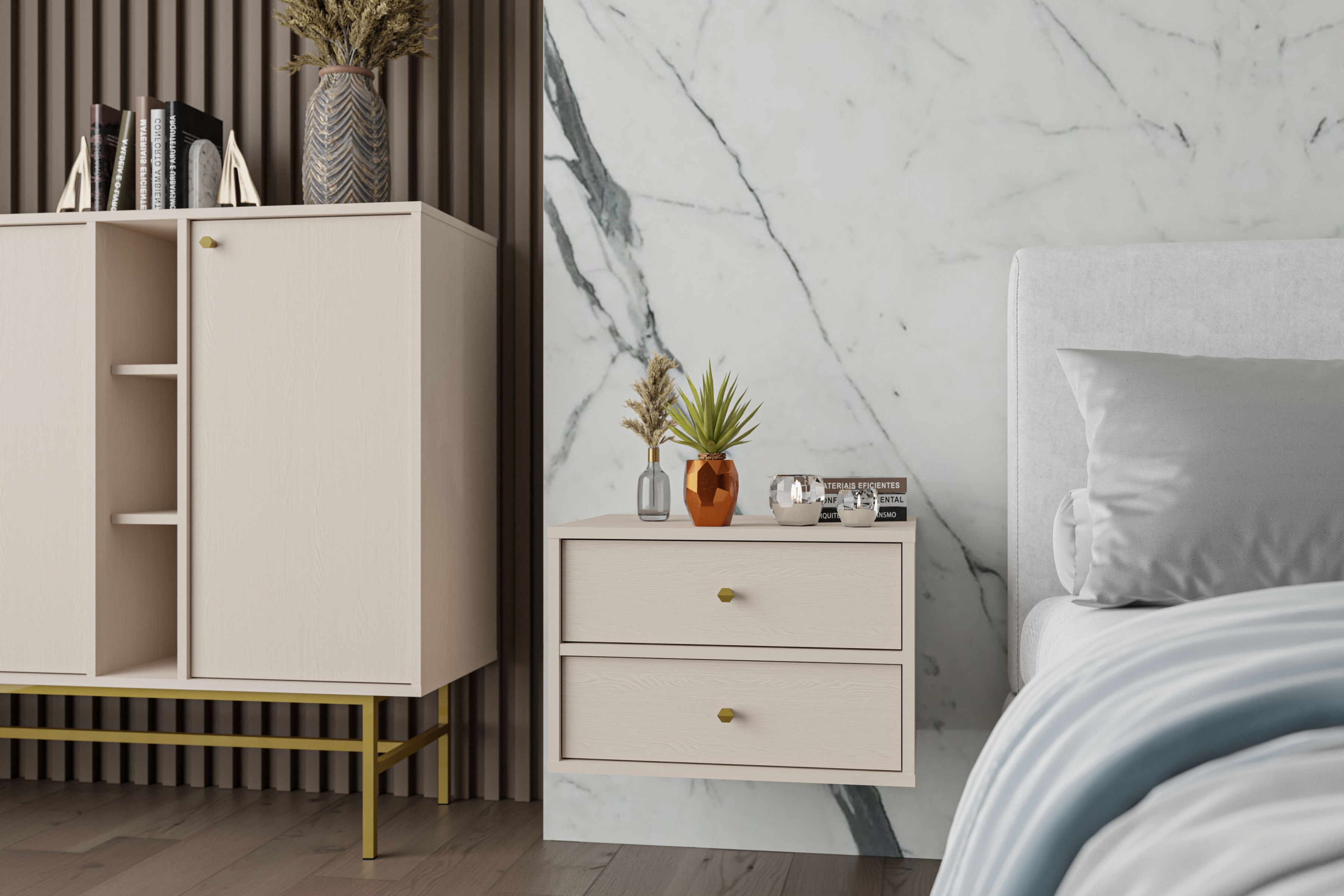 Nočný stolík závesná Lotina IV 2S so zásuvkami 52 cm - Béžová Pieskový Nočný Stolík závesná Lotina IV 2S so zásuvkami 52 cm - Béžová Pieskový