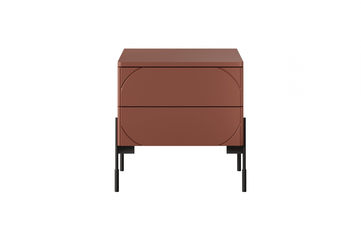 Noční stolek Sonatia 45 cm - burgund Noční stolek z dwoma zásuvkami Sonatia na kovových nohách 45 cm - burgund