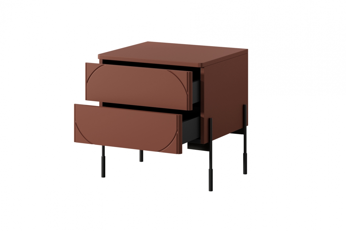 Noční stolek Sonatia 45 cm - burgund Noční stolek z dwoma zásuvkami Sonatia na kovových nohách 45 cm - burgund