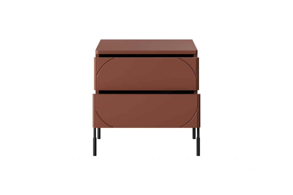 Noční stolek Sonatia 45 cm - burgund Noční stolek z dwoma zásuvkami Sonatia na kovových nohách 45 cm - burgund