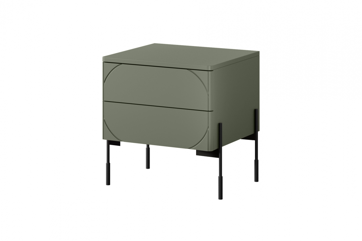 Noční stolek Sonatia 45 cm - olivová Noční stolek z dwoma zásuvkami Sonatia na kovových nohách 45 cm - olivová
