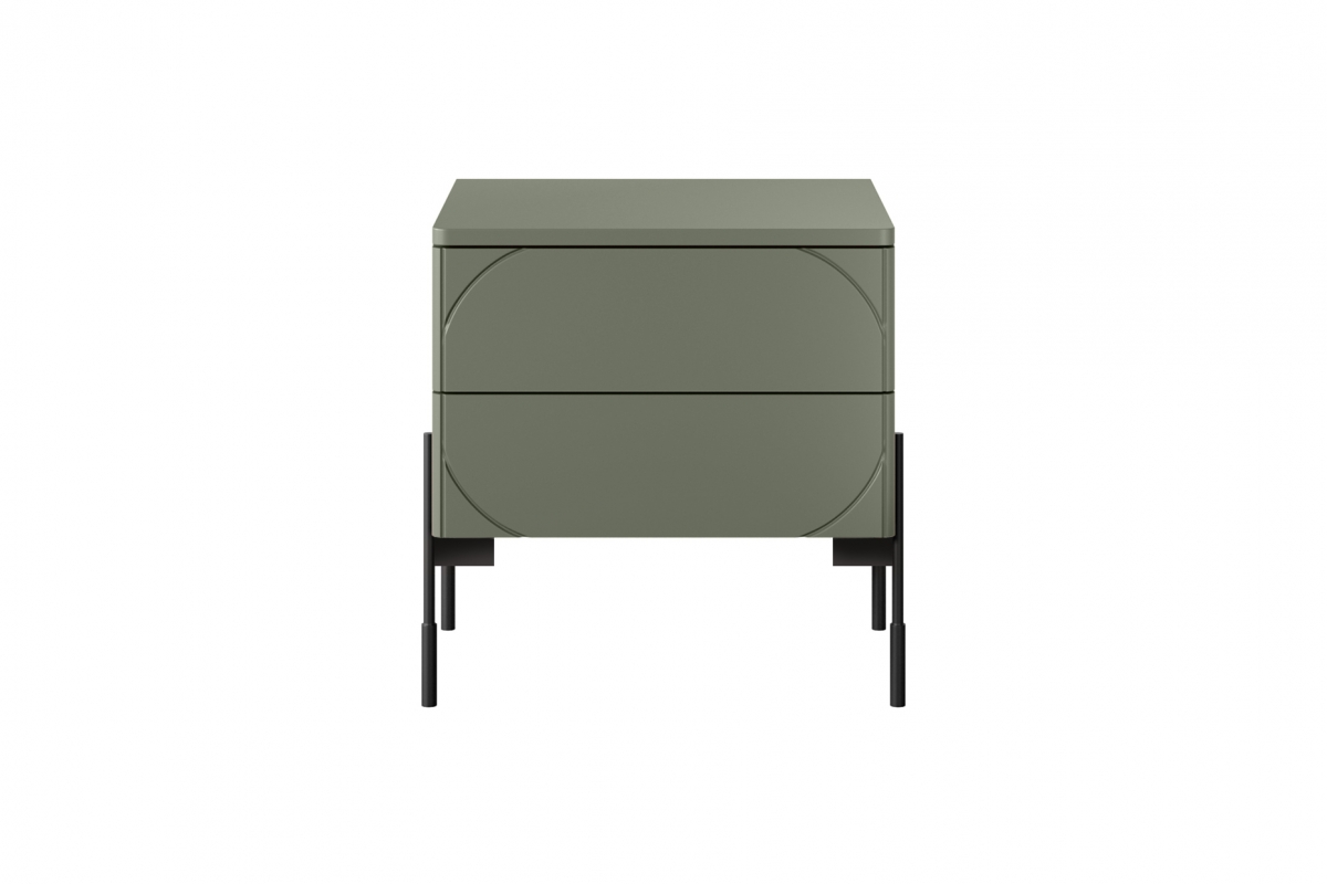 Noční stolek Sonatia 45 cm - olivová Noční stolek z dwoma zásuvkami Sonatia na kovových nohách 45 cm - olivová