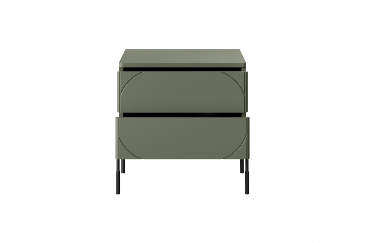 Noční stolek Sonatia 45 cm - olivová Noční stolek z dwoma zásuvkami Sonatia na kovových nohách 45 cm - olivová