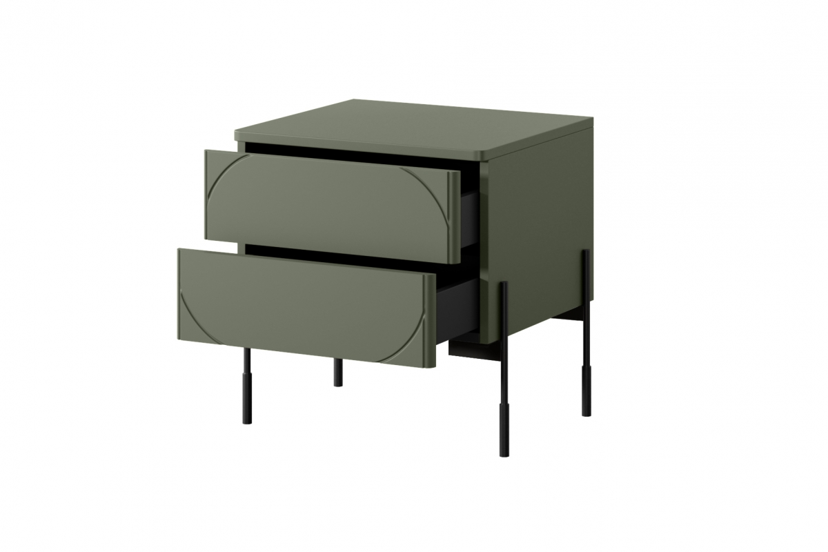 Noční stolek Sonatia 45 cm - olivová Noční stolek z dwoma zásuvkami Sonatia na kovových nohách 45 cm - olivová
