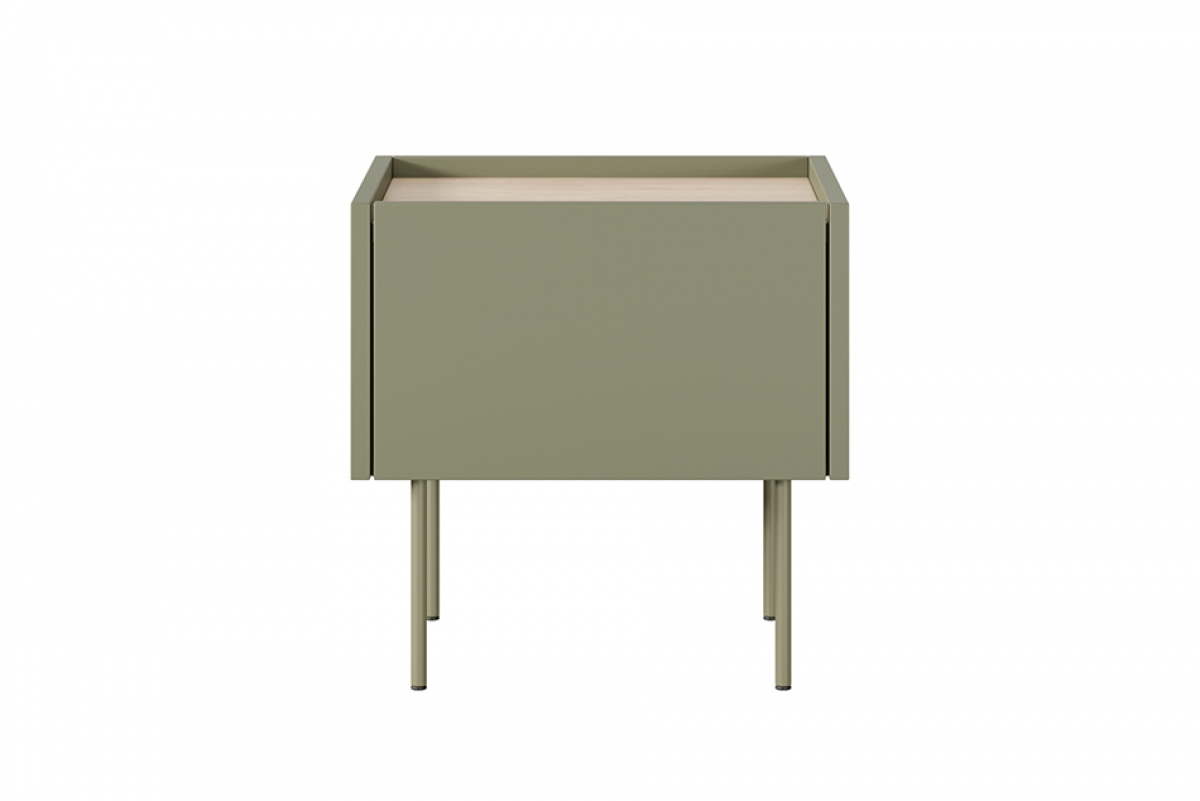Noční stolek Desin 45 cm - olivová / dub nagano Noční stolek se zásuvkou Desin 45 1SZ - Oliva / Dub nagano - předek
