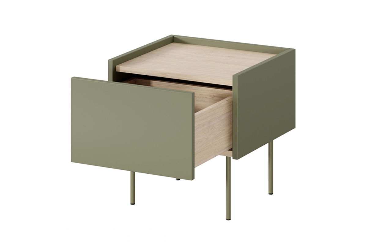 Noční stolek Desin 45 cm - olivová / dub nagano Noční stolek se zásuvkou Desin 45 1SZ - Oliva / Dub nagano - wnetrze